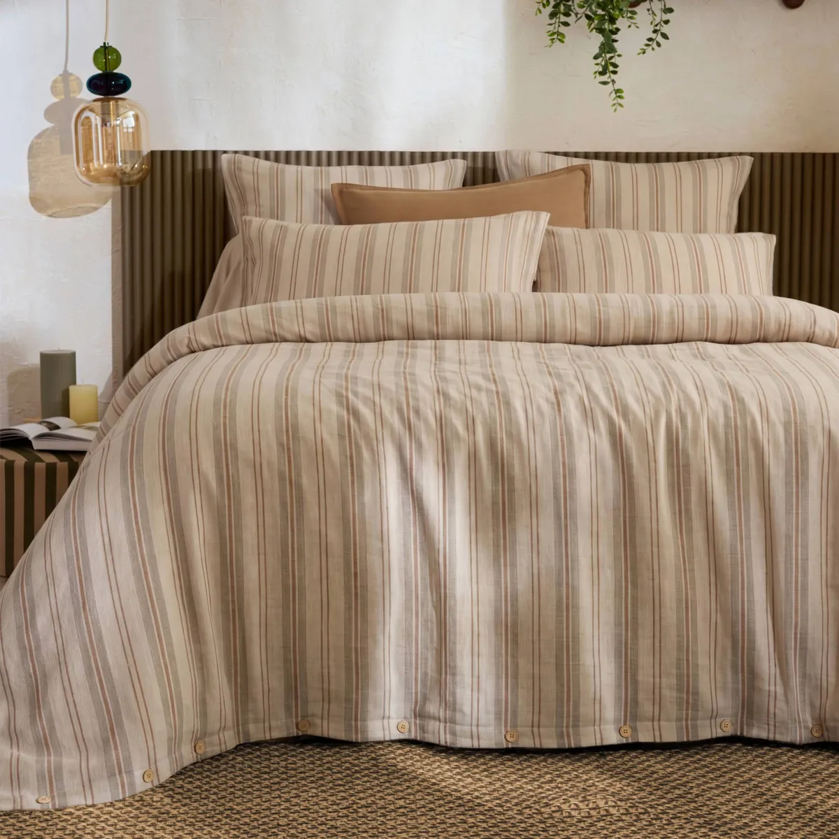 Copripiumino in flanella di cotone (200 x 200 cm) Nina righe Beige