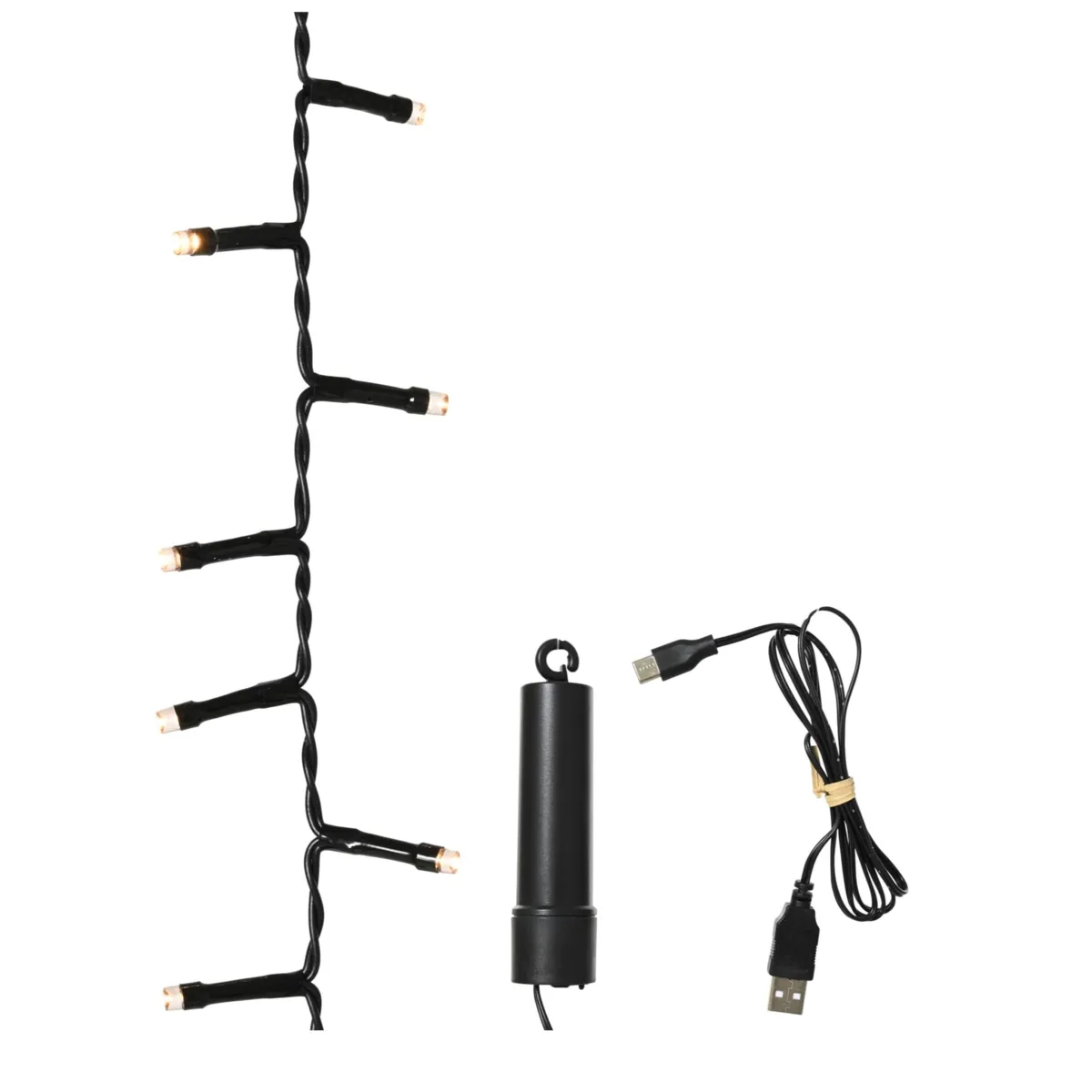 Catena luminosa senza fili USB 4 m 160 LED cavo nero Duracharge classic Bianco caldo