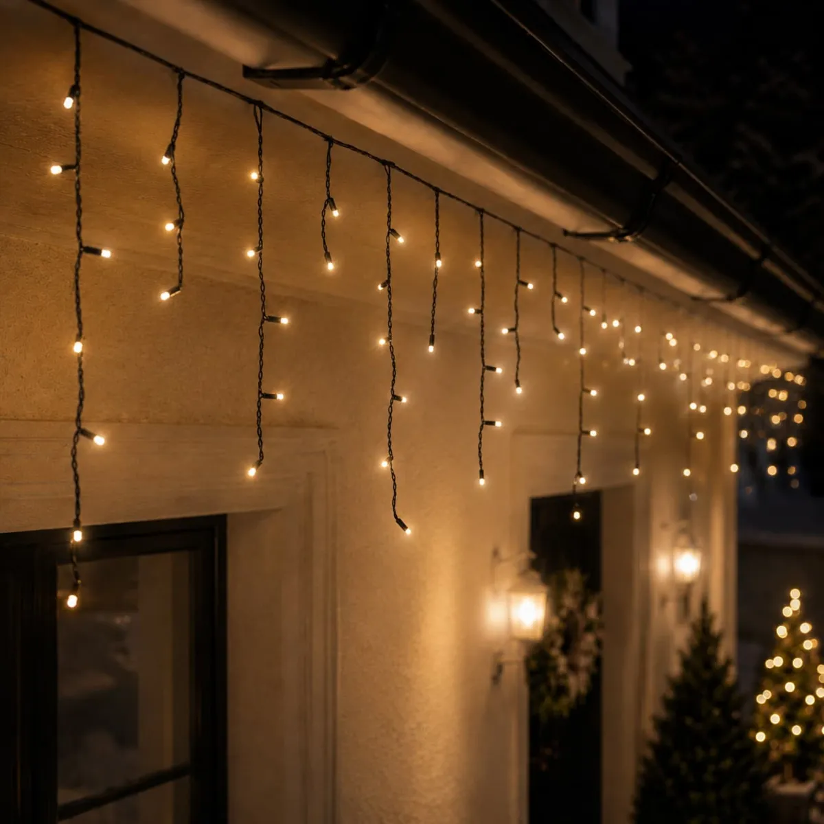 Stalattite luminosa collegabile 3,60 m 96 LED cavo nero Pro-lights Bianco caldo