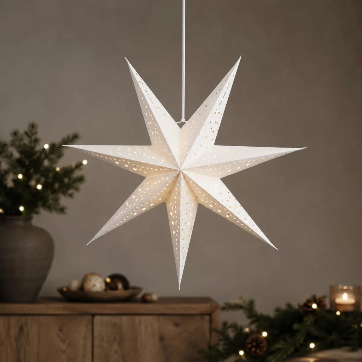 Stella luminosa da appendere in velluto (D58 cm) Origami Boreale Bianco e bianco caldo