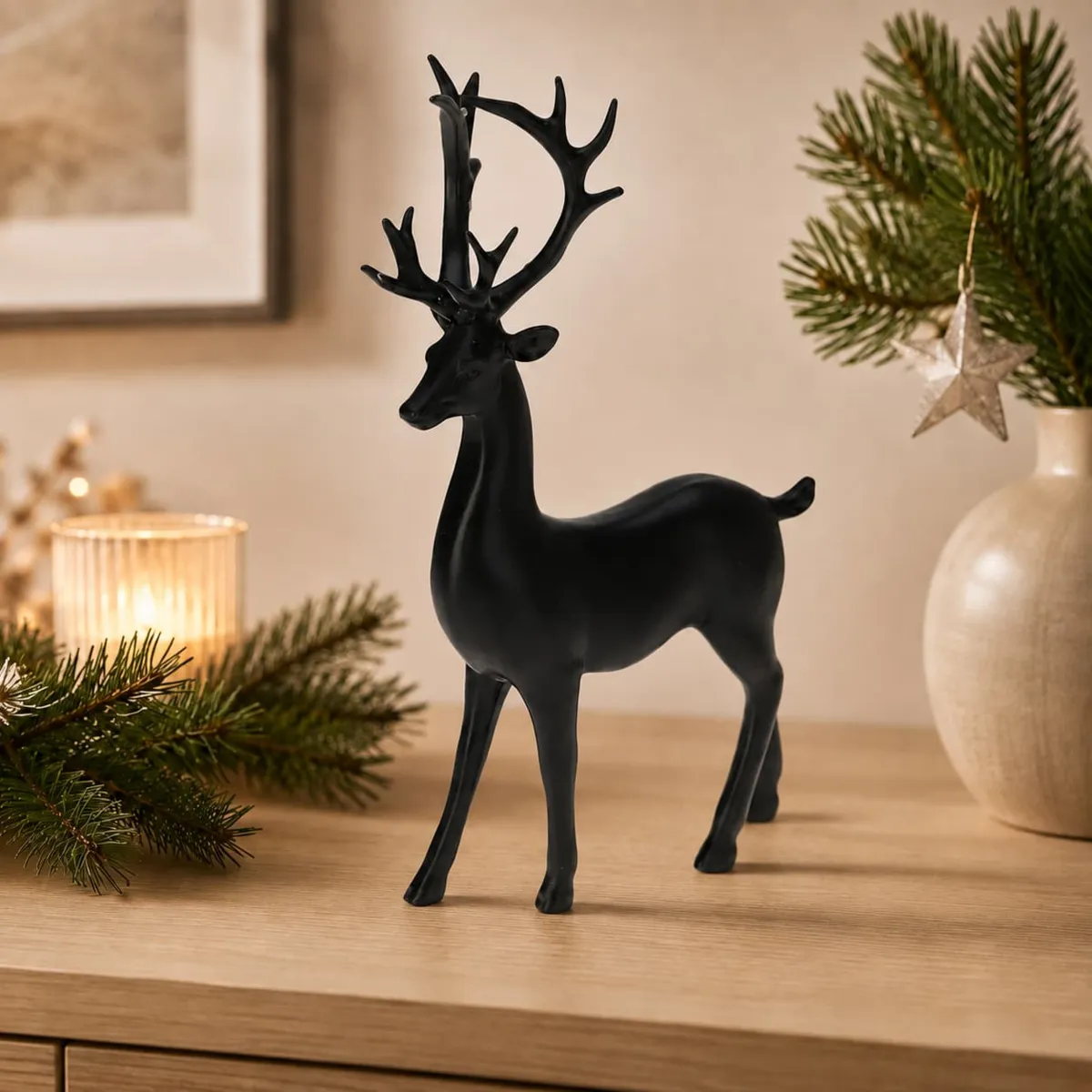 Decorazione Renna natalizia in piedi (H29 cm) Sagoma Nordica Nero