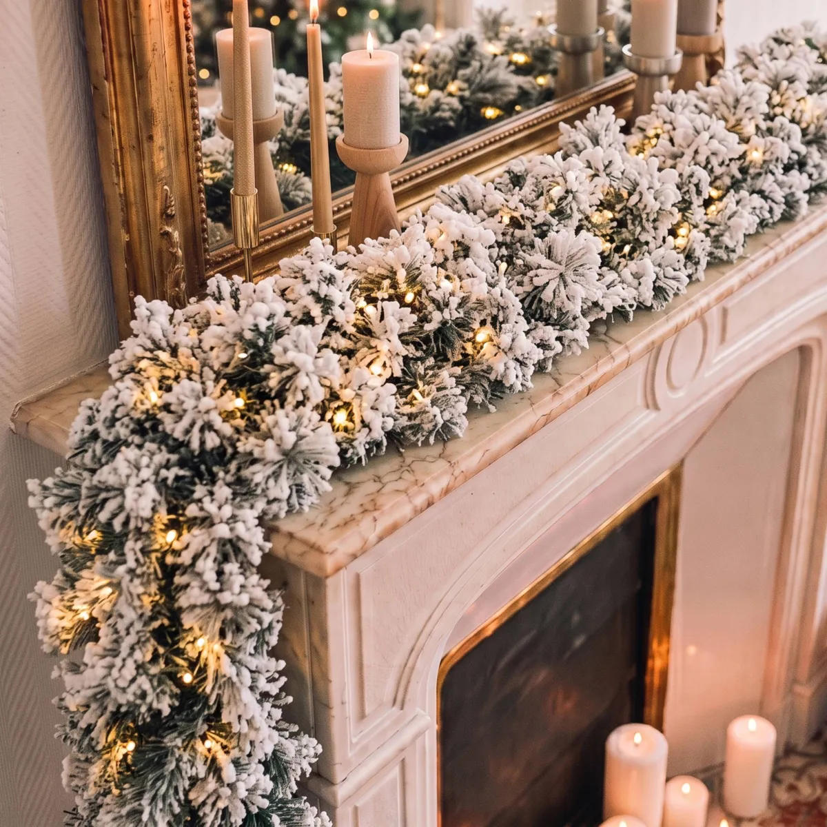 Guirlande de sapin lumieuse (300 cm - D25) Edmonton Vert enneigé et blanc chaud