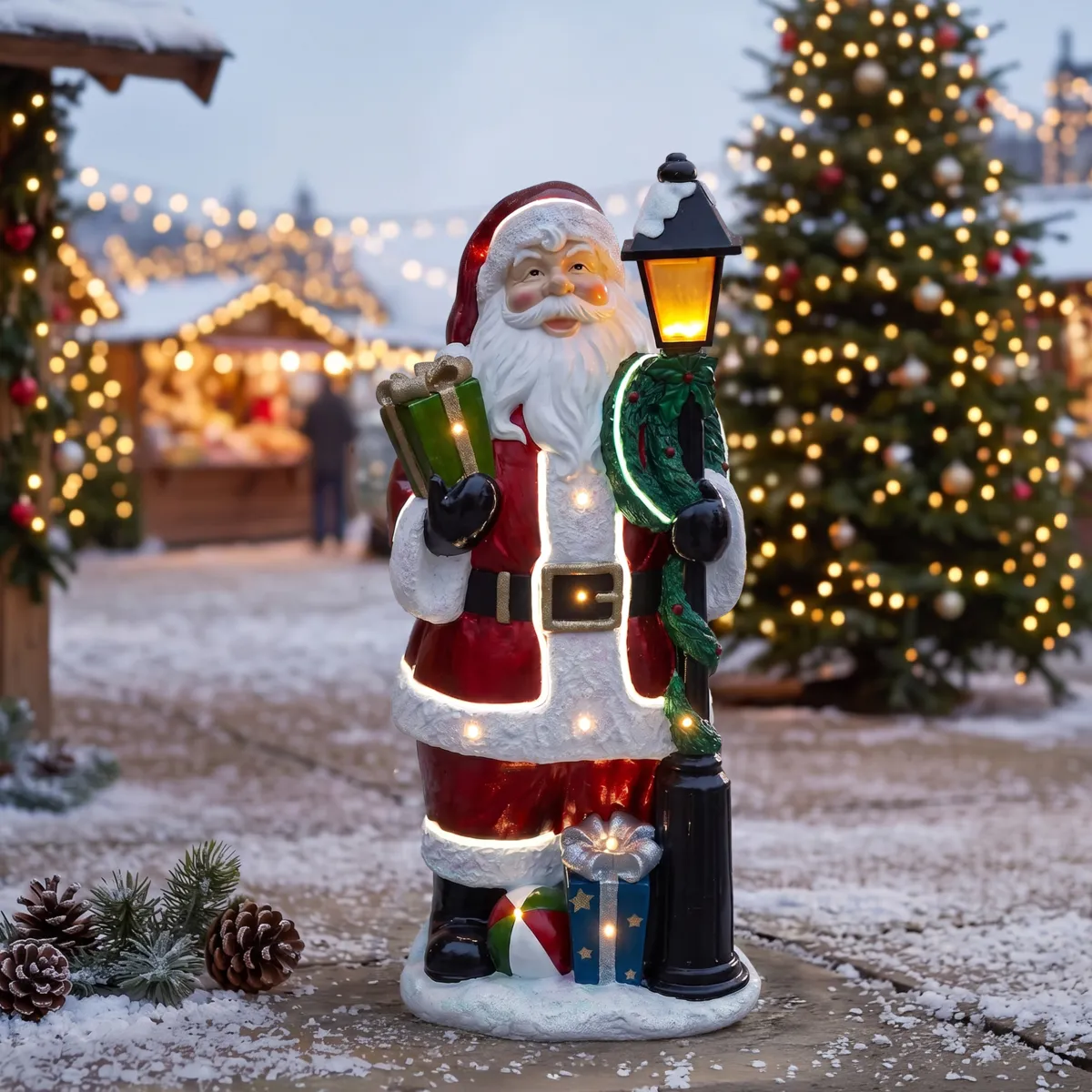 Babbo Natale luminoso 7 LED (H93 cm) Santa Klaus e lanterna bianco caldo