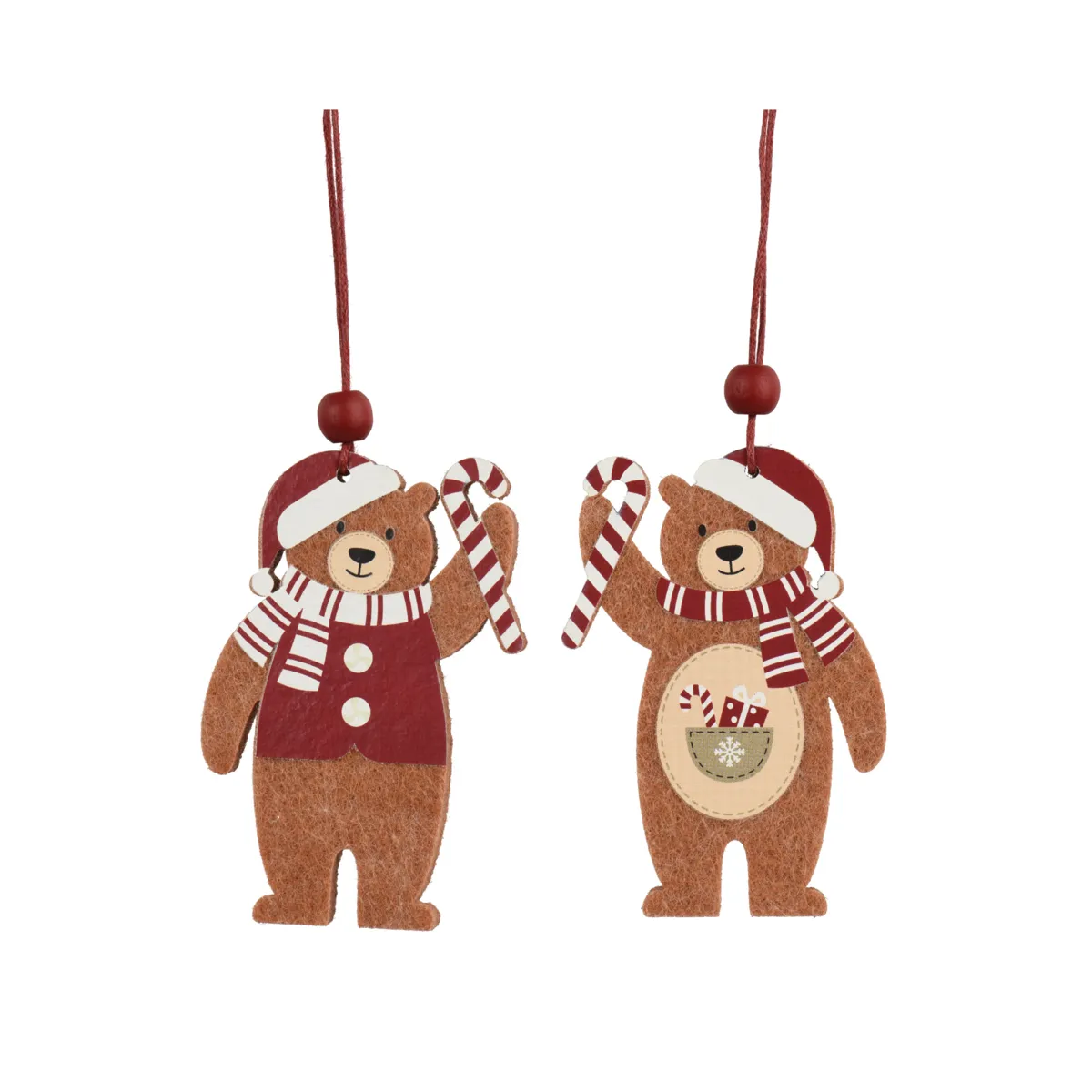 Set di 2 sospensioni natalizie (H8,5 cm) Orsi golosi Rosso e marrone