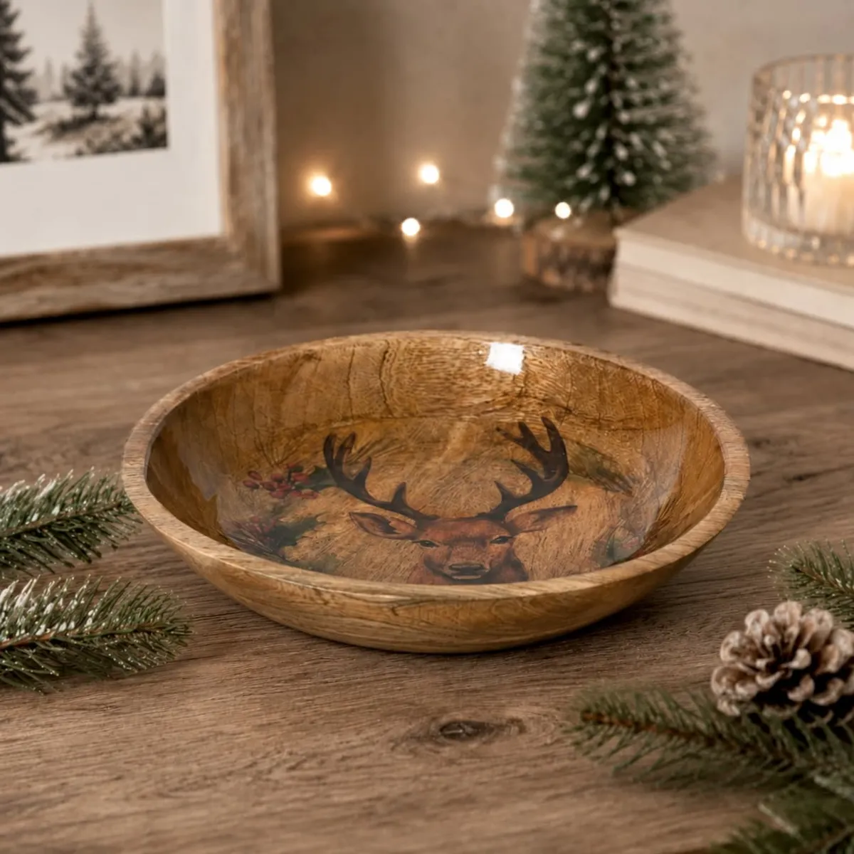 Set di 2 ciotole in legno di mango (D30-25 cm) Renne maestose Naturale