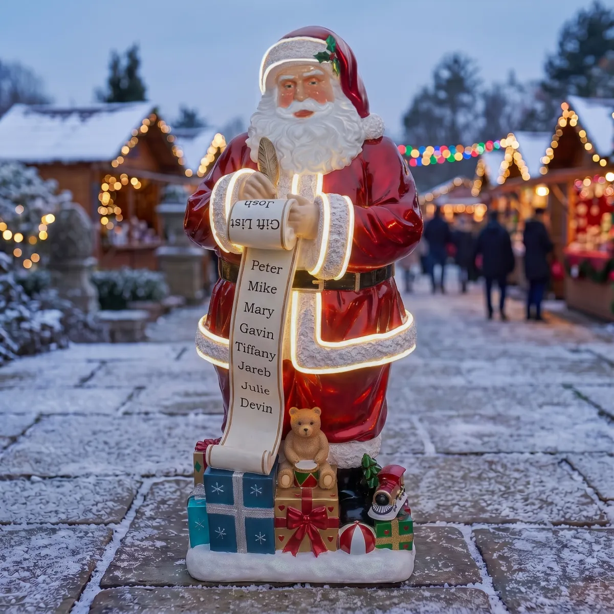 Babbo Natale tradizionale luminoso 22 LED (H175 cm) Alphonse e lista dei regali