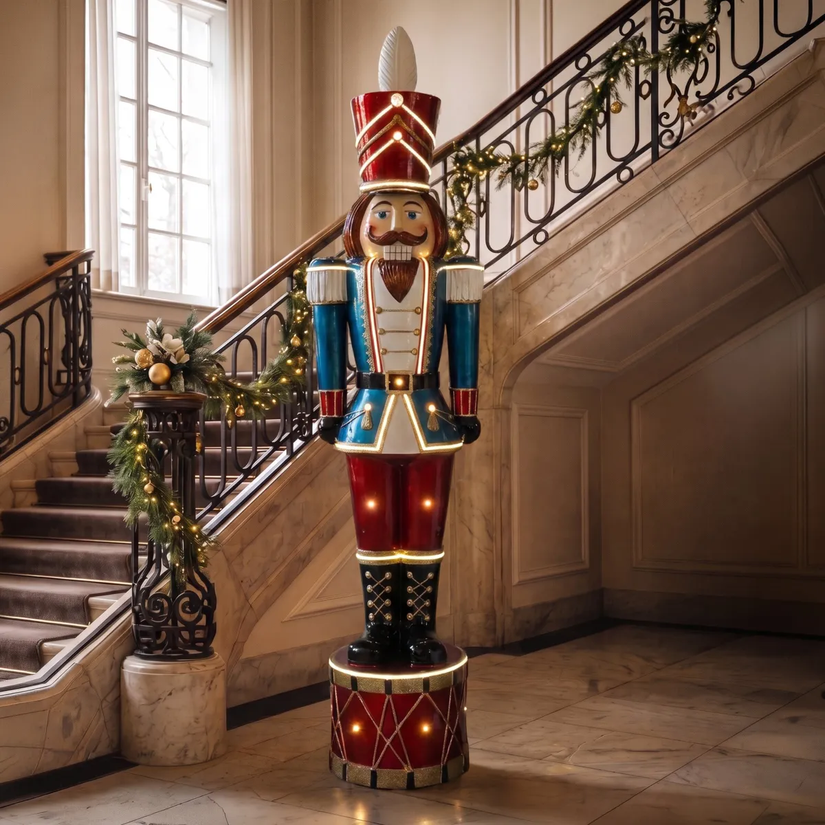 Soldato Schiaccianoci luminoso gigante 21 LED (H201 cm) Serafino Maestà Blu e bianco