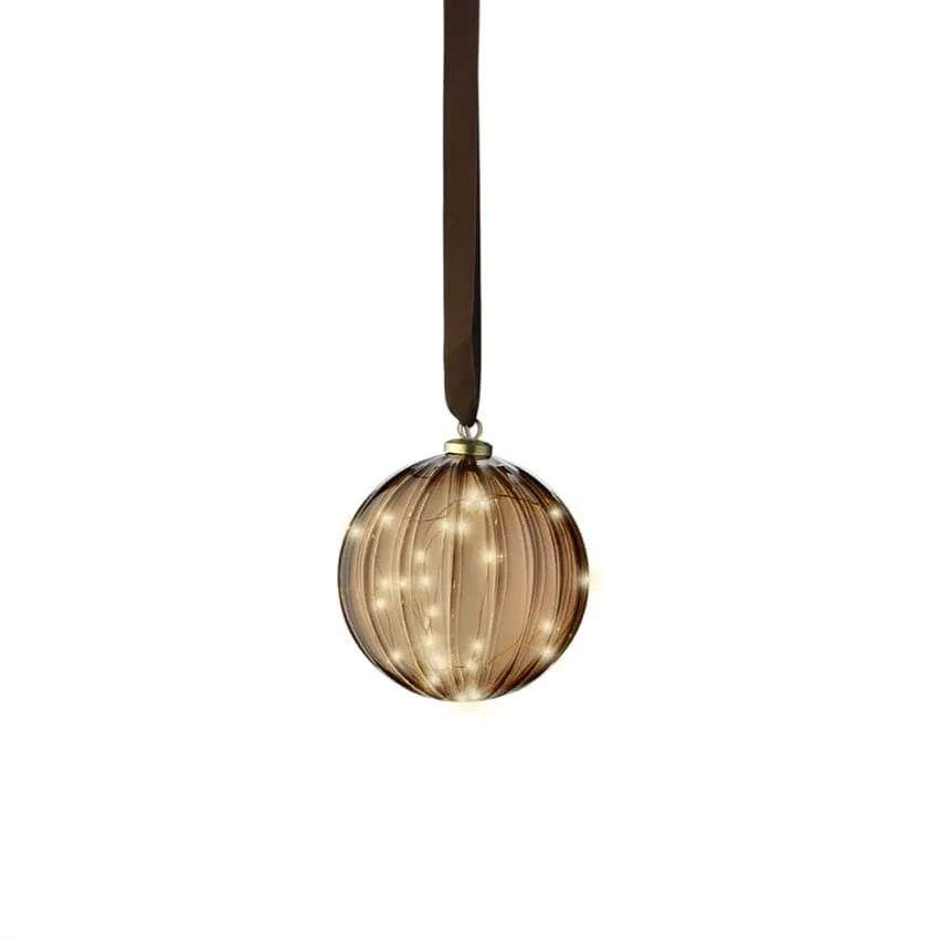 Sospensione luminosa a pile (D14 cm) Palla forestale Marrone e bianco caldo