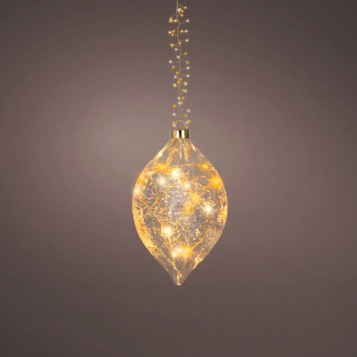 Sospensione luminosa a pile effetto flash (D12,5 cm) Goccia di Natale Oro e bianco caldo