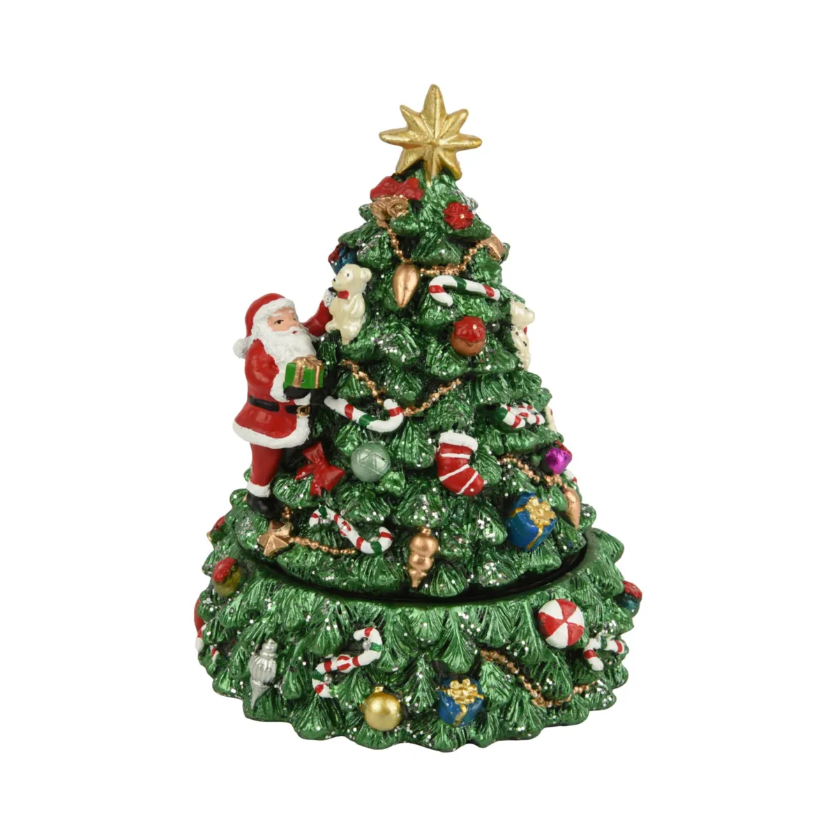 Scatola musicale animata (H16 cm) Albero di Natale e Babbo Natale