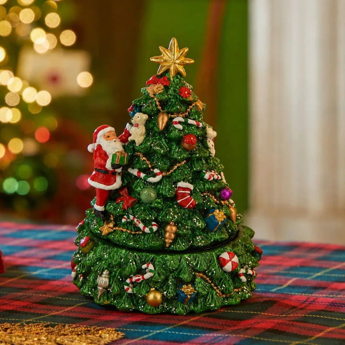 Scatola musicale animata (H16 cm) Albero di Natale e Babbo Natale