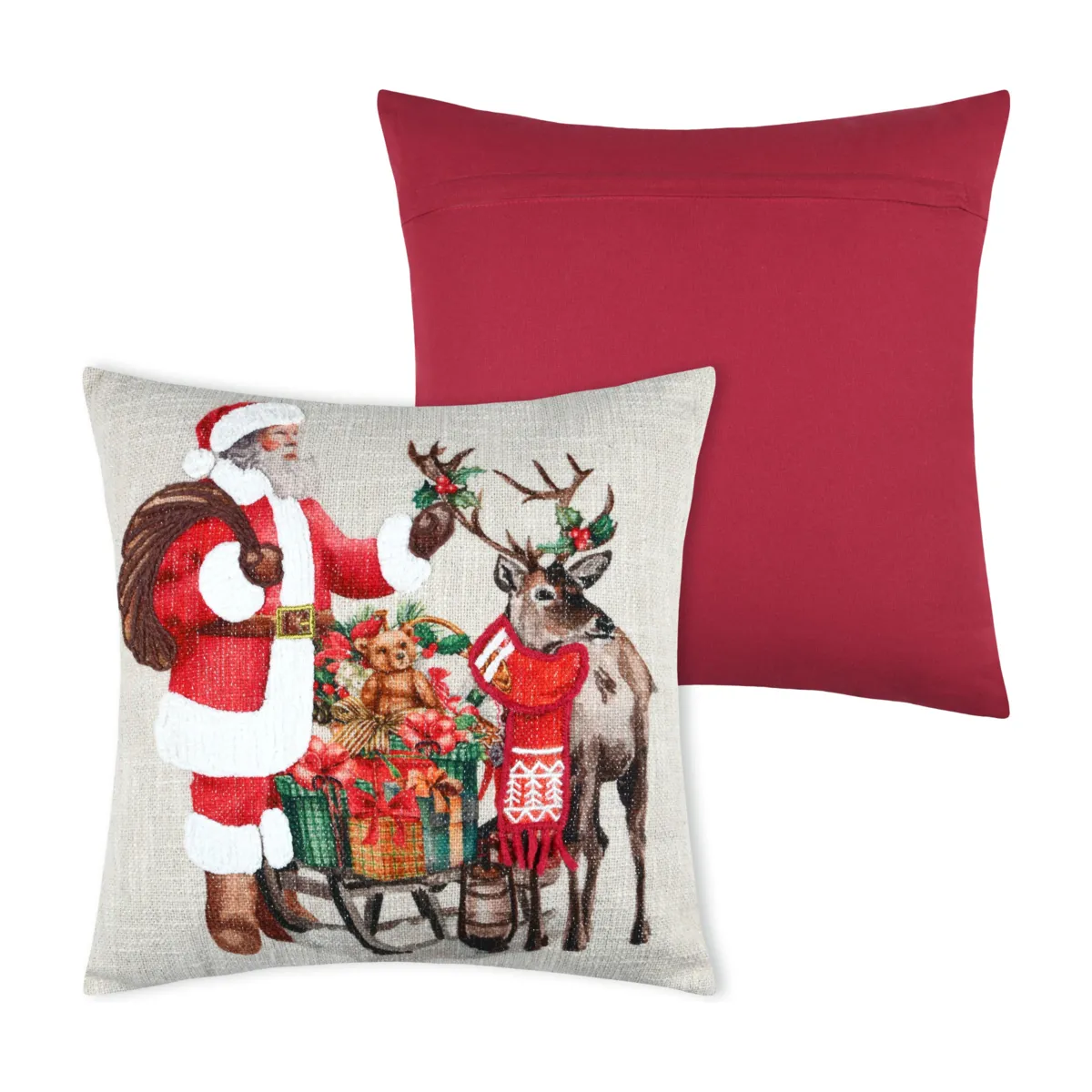 Cuscino di Natale quadrato cotone (45 x 45 cm) Babbo Natale Rosso