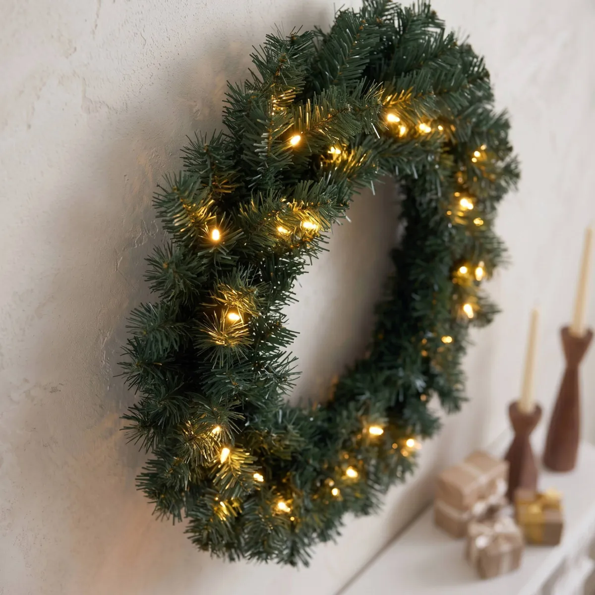 Corona di Natale luminosa (D60 cm) Royal Verde e bianco caldo