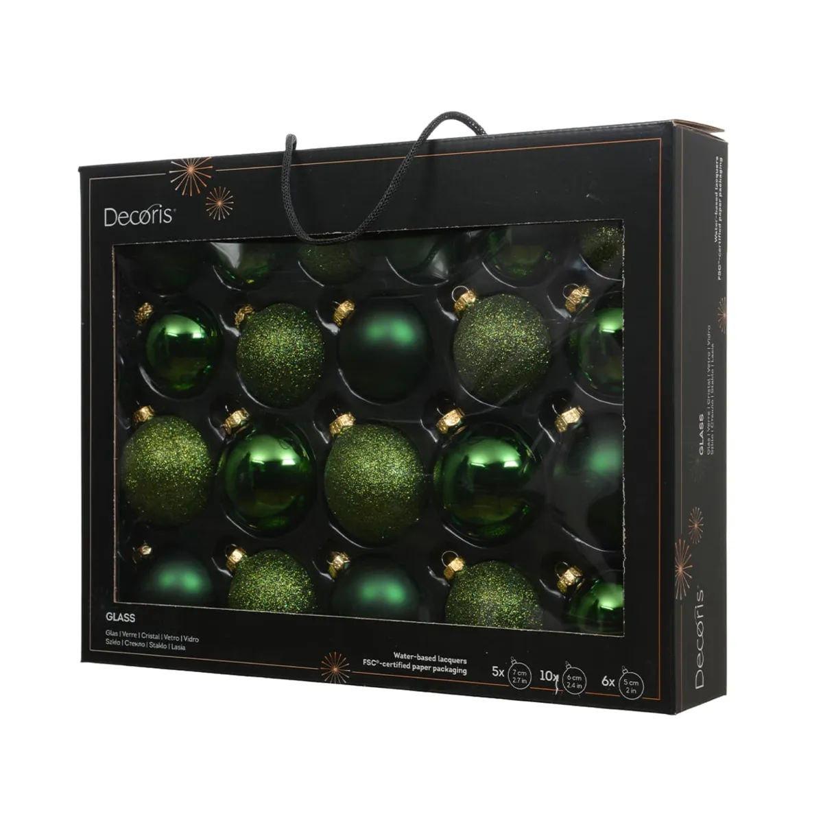 Set di 21 palline di Natale in vetro assortite Cristallo Verde albero
