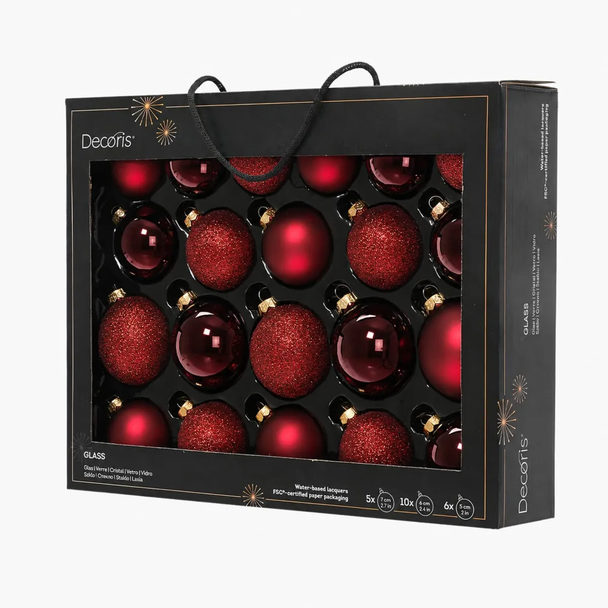 Lot de 21 boules de Noël en verre Assorties Cristal Bordeaux