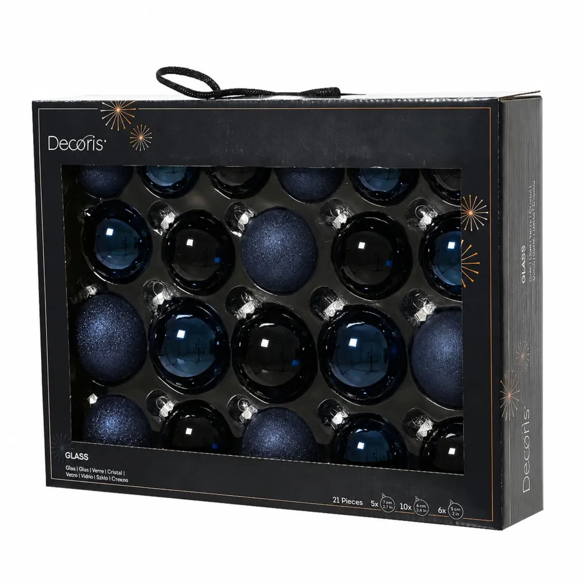 Lot de 21 boules de Noël en verre Assorties Cristal Bleu nuit