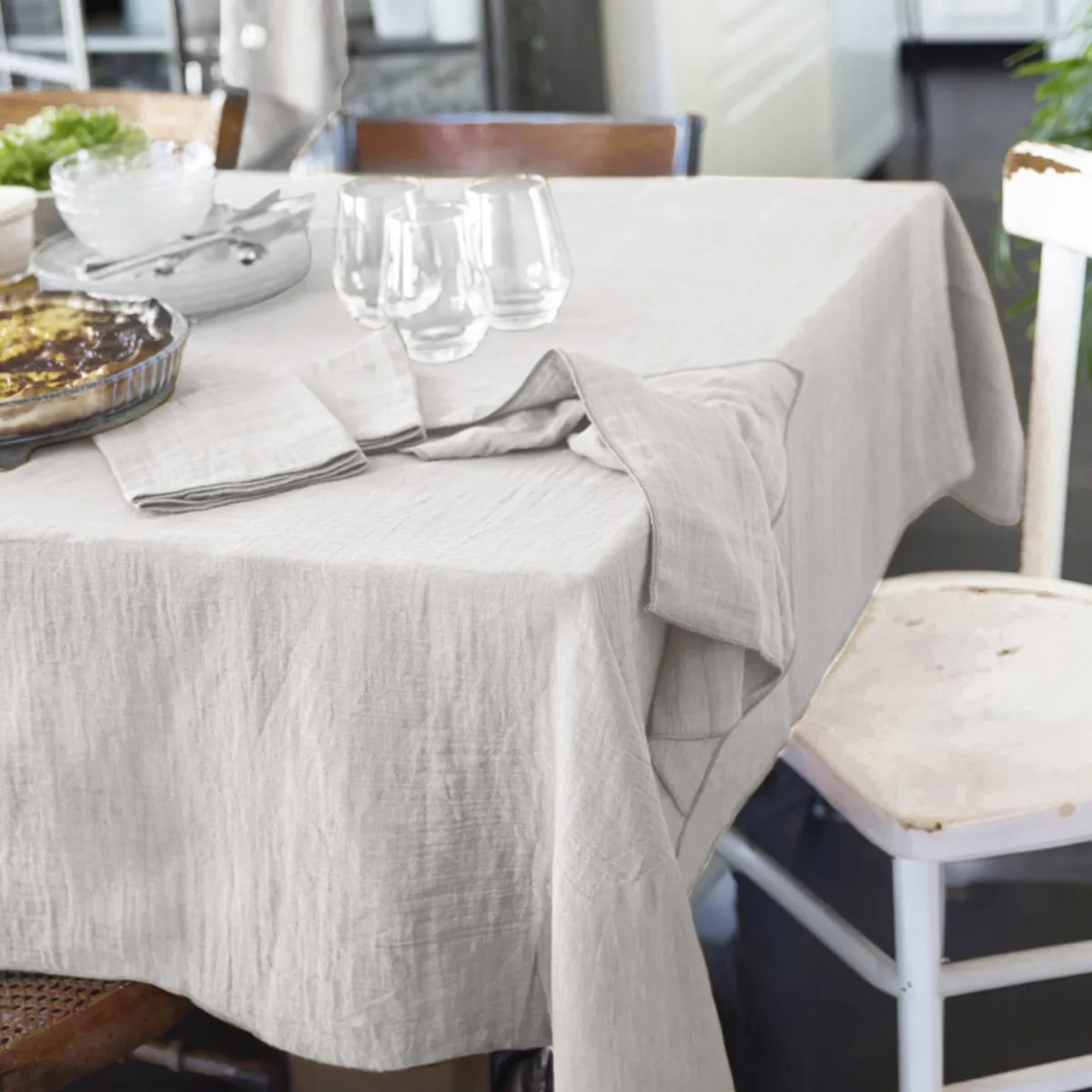 Tovaglia quadrata garza di cotone (180 x 180 cm) Gaïa Grigio nuvola