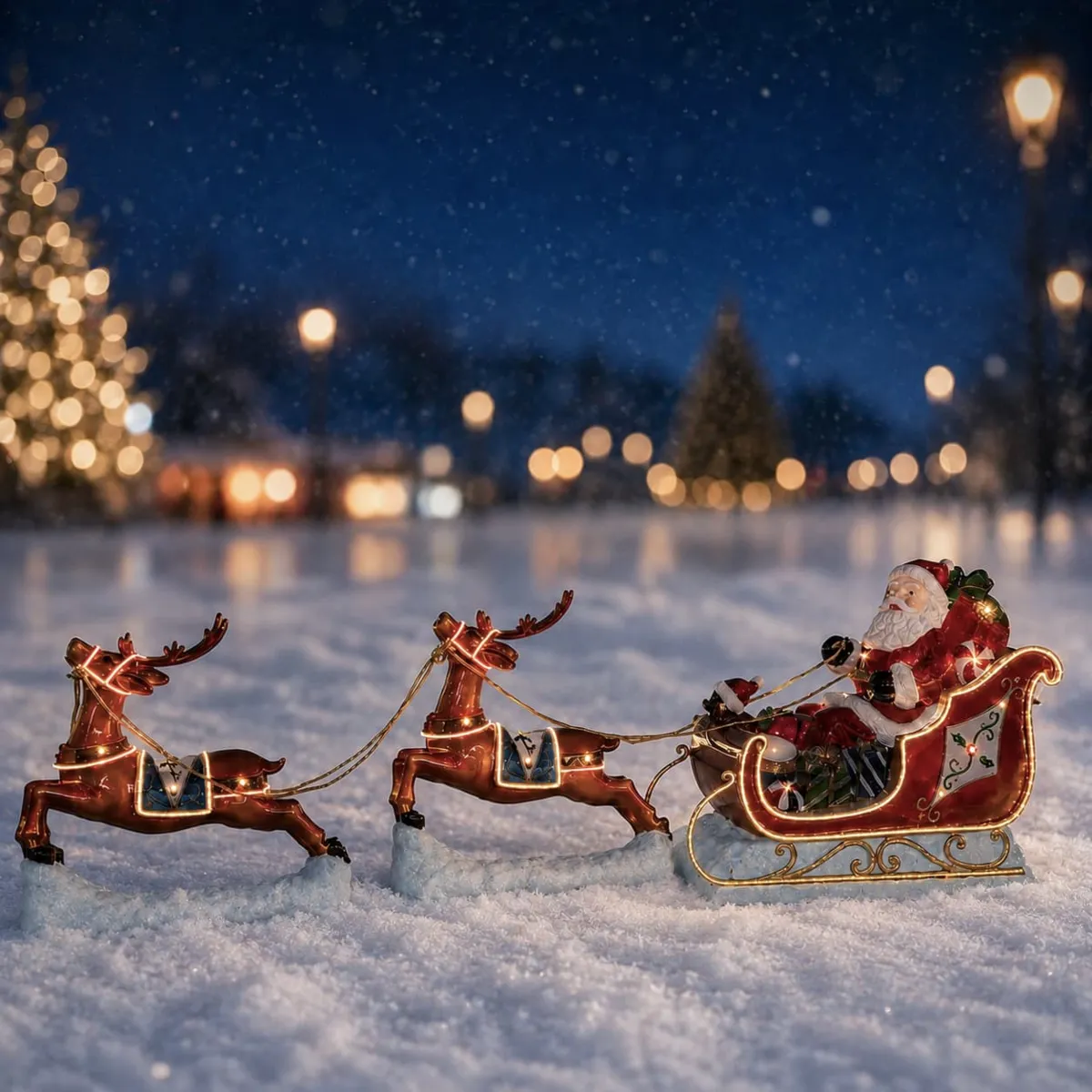 Addobbi natalizi luminosi (H59 cm) La Slitta Magica di Babbo Natale Bianco caldo