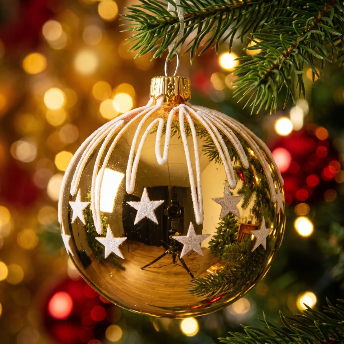 Set di 6 palline in vetro (D80 mm) Stelle festive Dorate