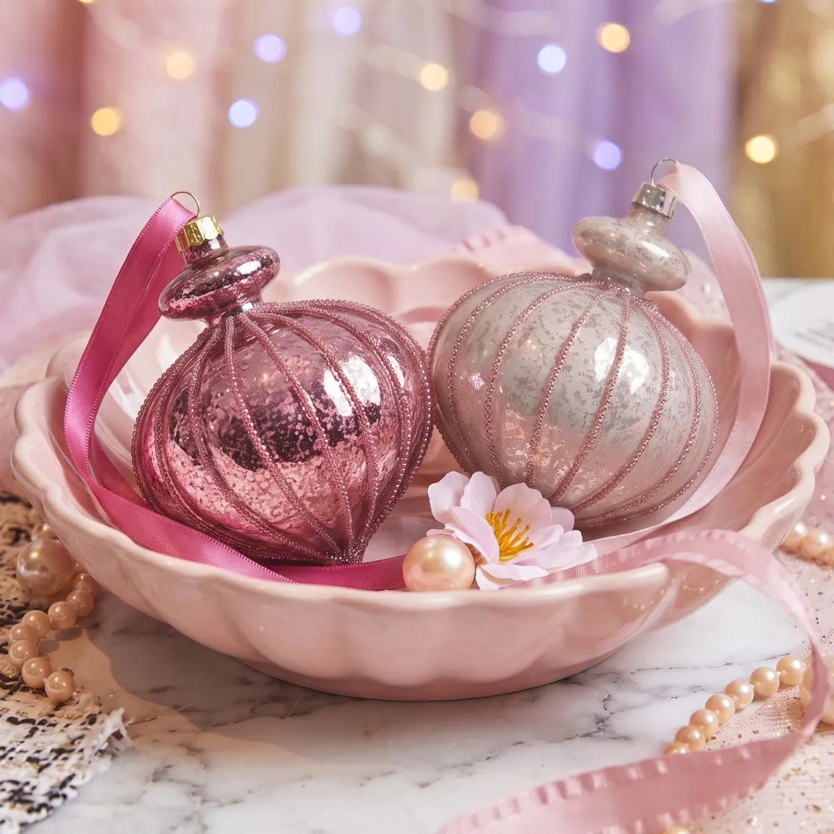 Set di 12 palline di natale (D80 mm) Opaline Rosa cipria e rosa scuro