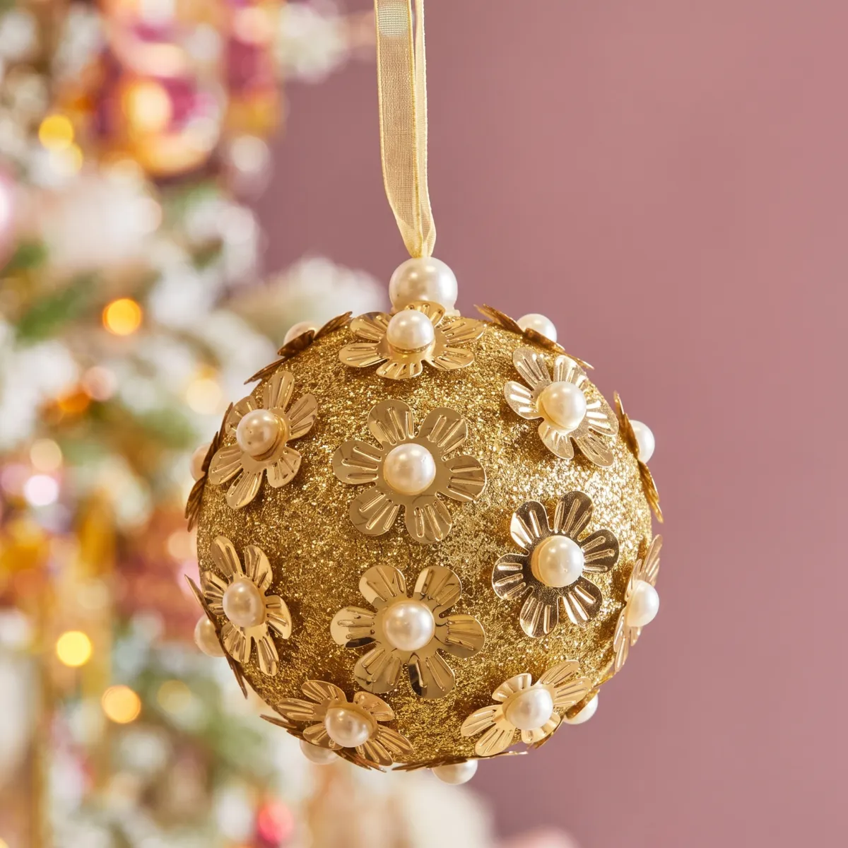 Set di 12 Palline di natale (D80 mm) Petali d'Oro