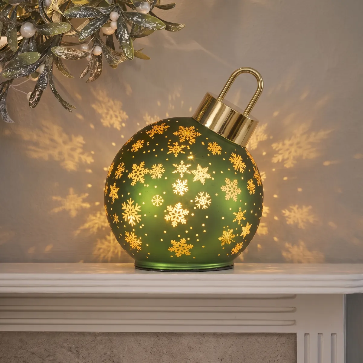 Palla luminosa rotante in vetro (D18 cm) Notte stellata Verde e oro