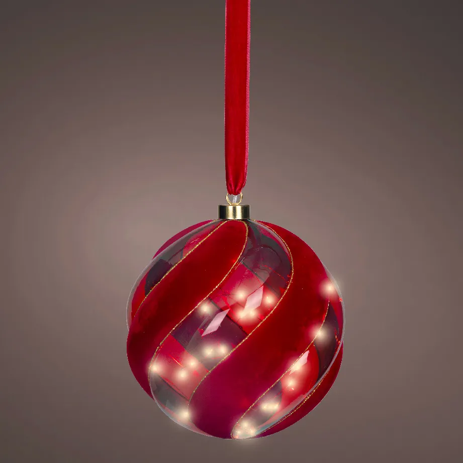 Sospensione luminosa a batteria 40 LED (D20 cm) Sfera di Venezia Rossa