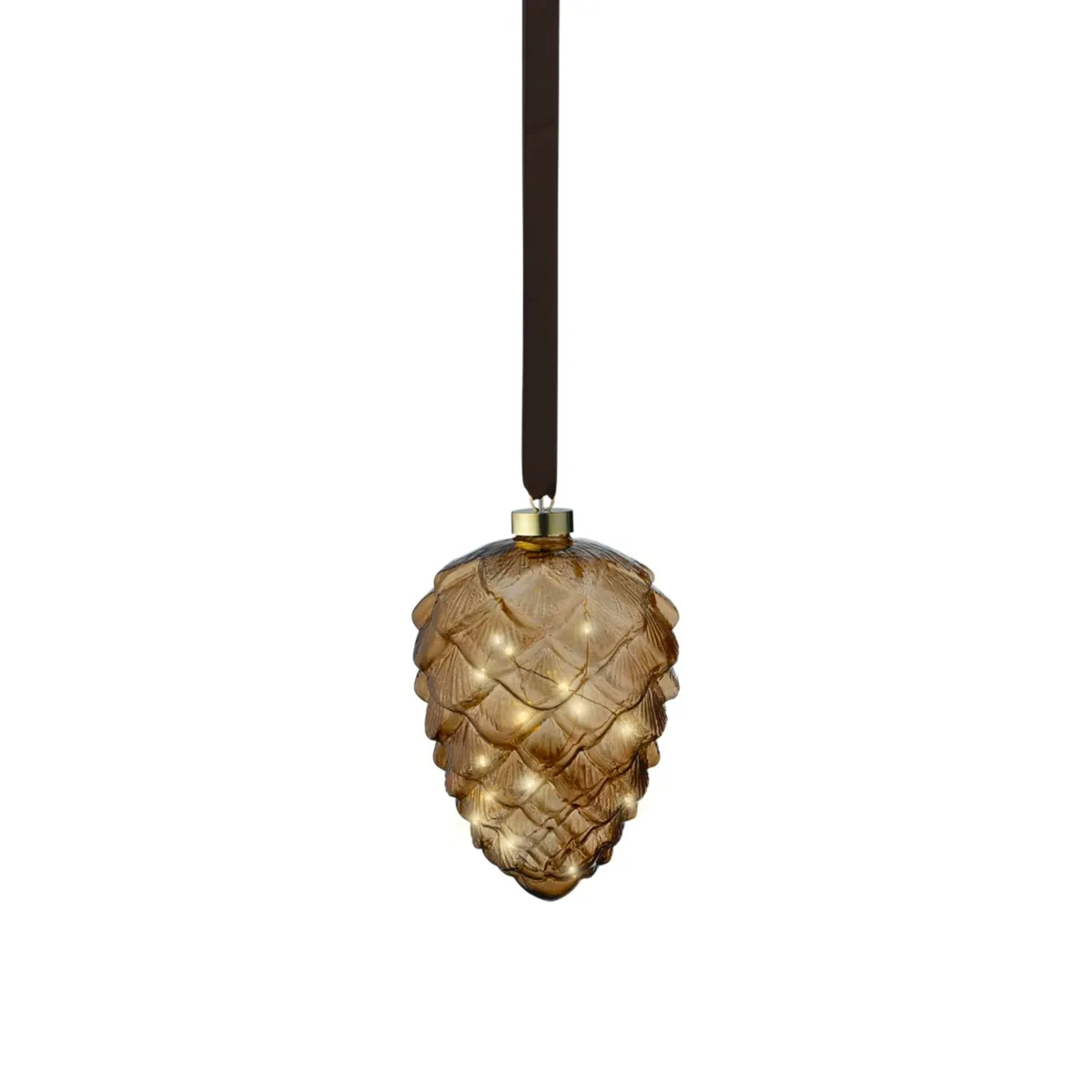 Sospensione luminosa a pile (H21 cm) Pigna forestale Marrone e bianco caldo