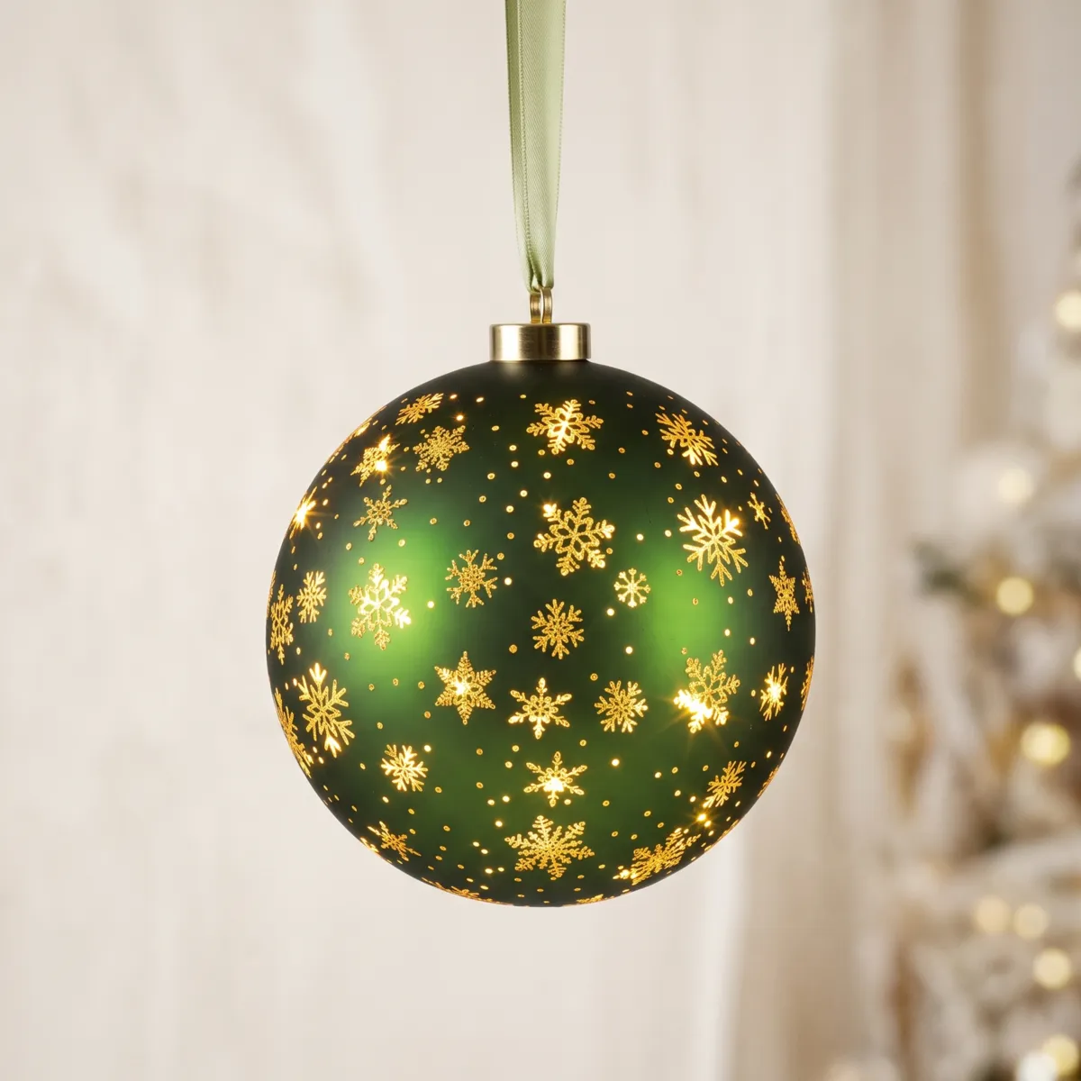 Sospensione luminosa a pile 20 LED (D19 cm) Fiocchi e stelle Verde