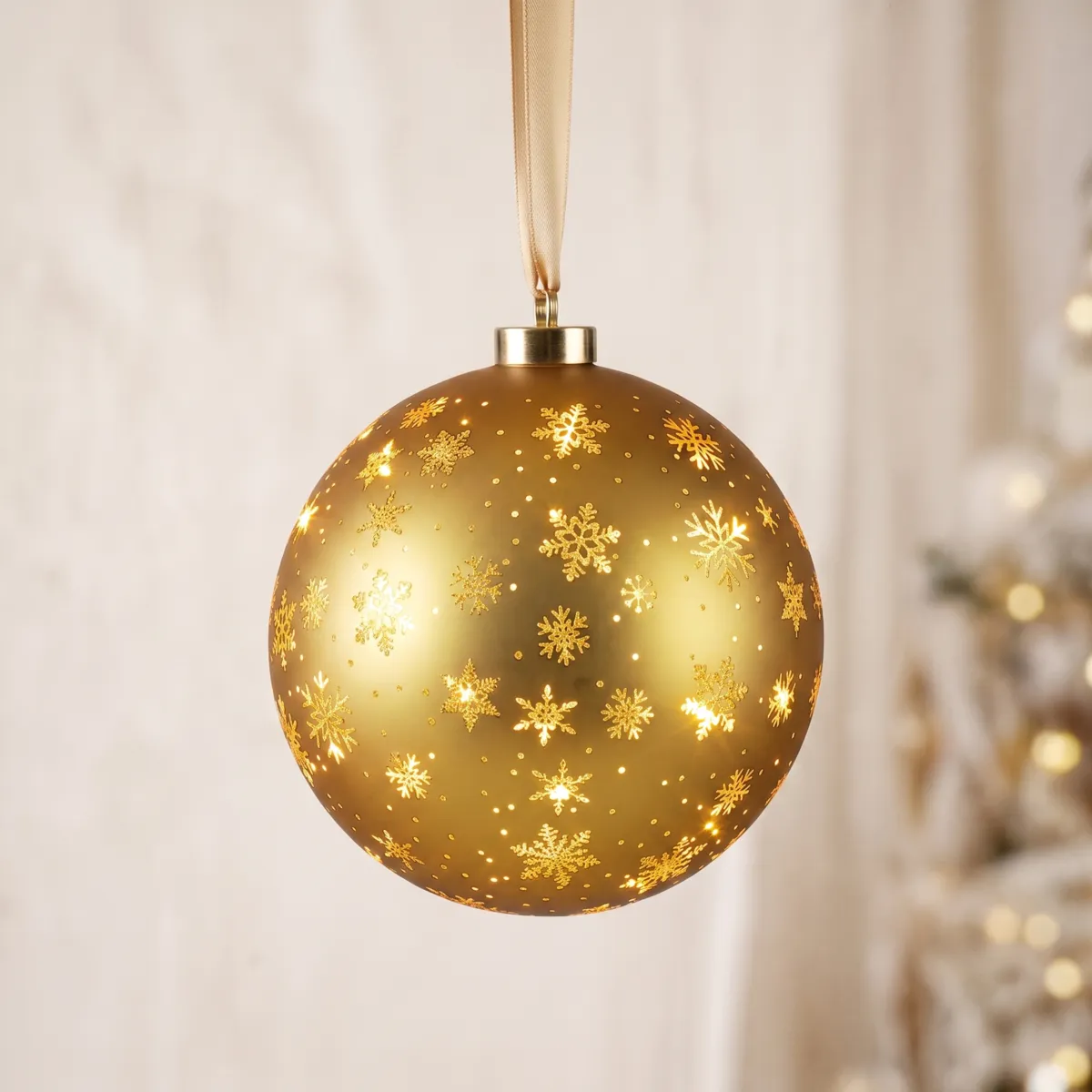 Decorazione luminosa a pile 20 LED (D19 cm) Fiocchi e stelle Oro