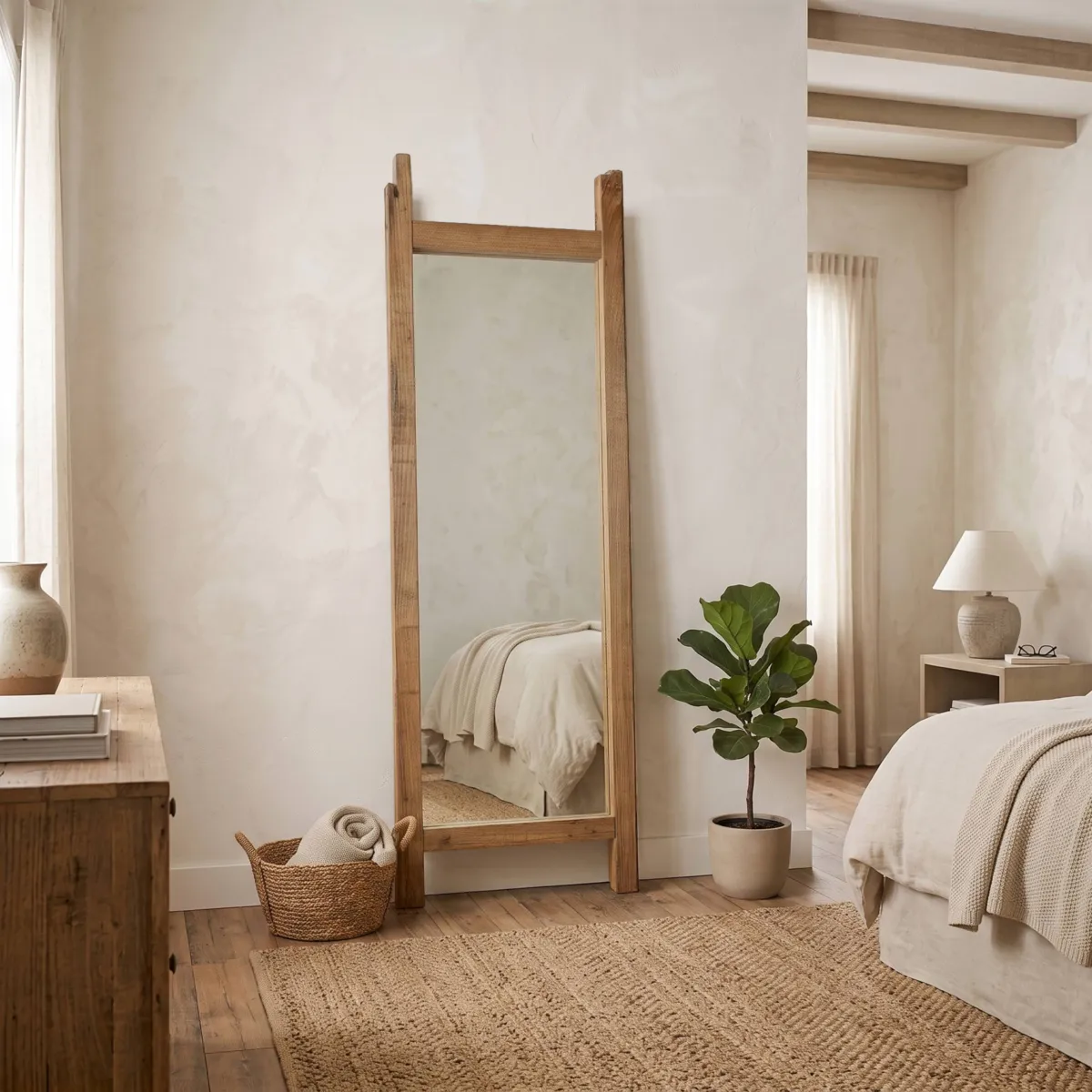 Specchio da parete rettangolare in legno riciclato (52 x 174 cm) Okra Naturale