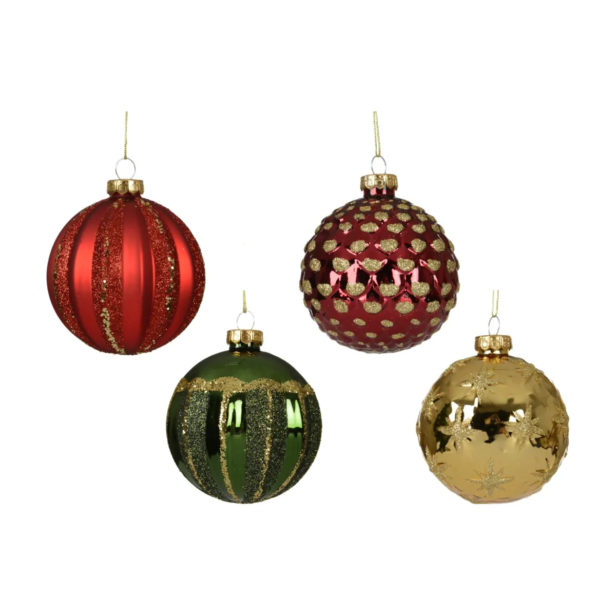 Set di 12 palline di natale in vetro (D80 mm) Majesty Verde, rosso e oro