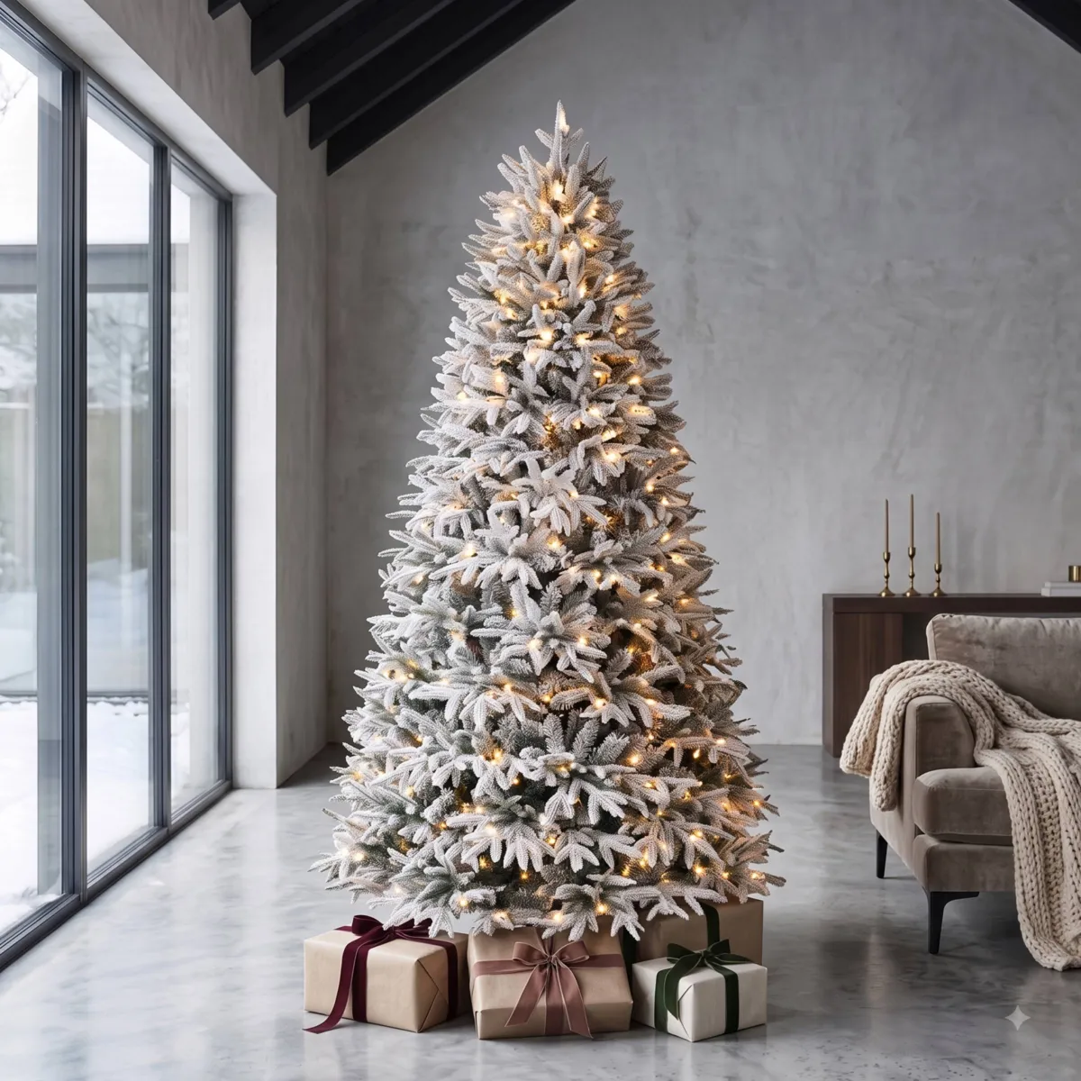 Albero di Natale artificiale luminoso 490 LED (H210 cm) Lucania Verde innevato e bianco caldo