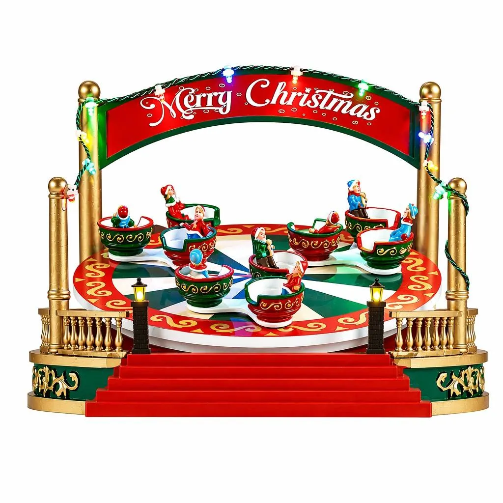 Villaggio di Natale luminoso e animato a pile (H20 cm) Giostra Twist con tazze