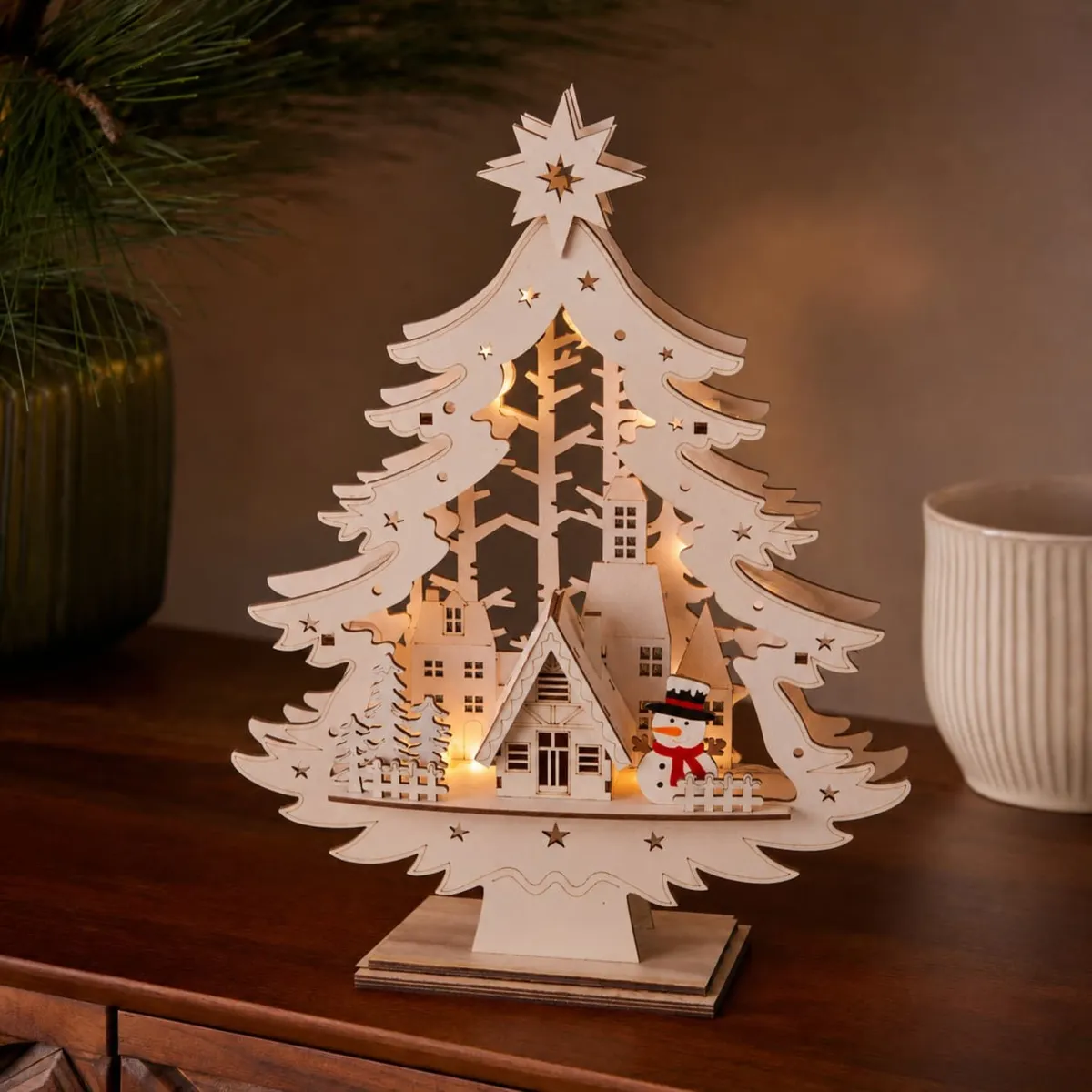 Albero di Natale in legno luminoso (H39 cm) Natale gioioso Naturale