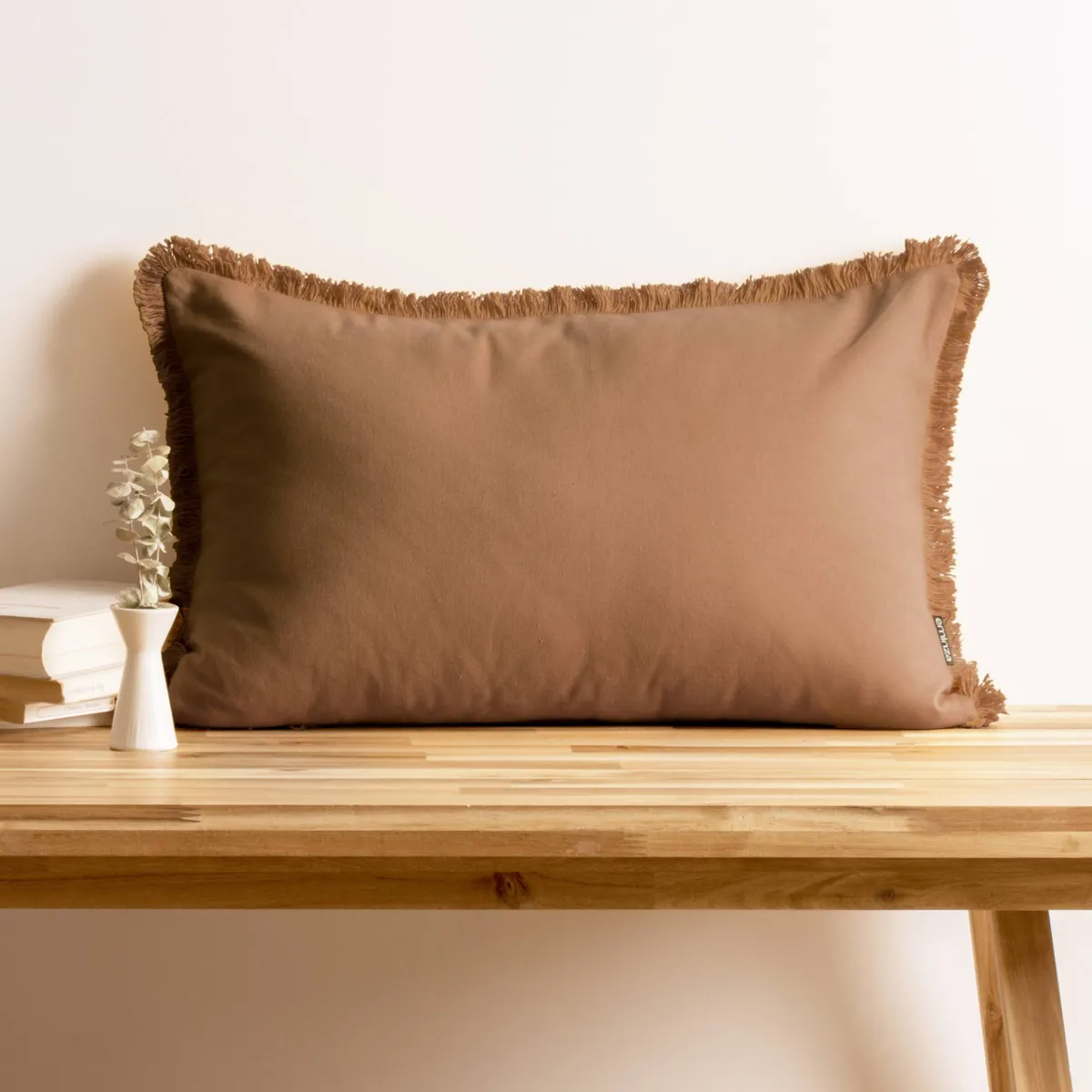 Coussin rectangulaire coton (40 x 60 cm) Pixel franges Camel