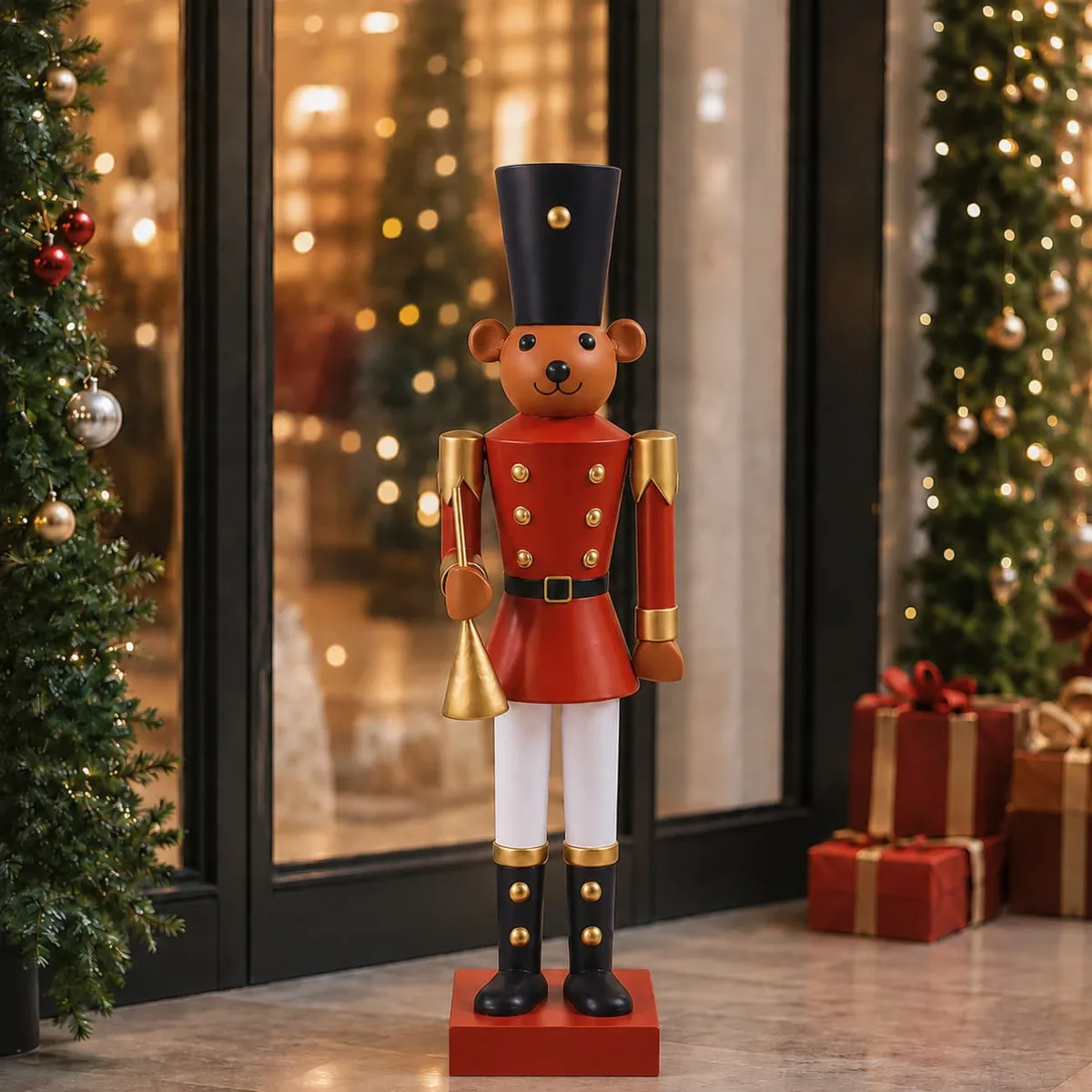 Schiaccianoci decorativo in metallo (H119 cm) Orso Guardia di Natale Rosso e nero