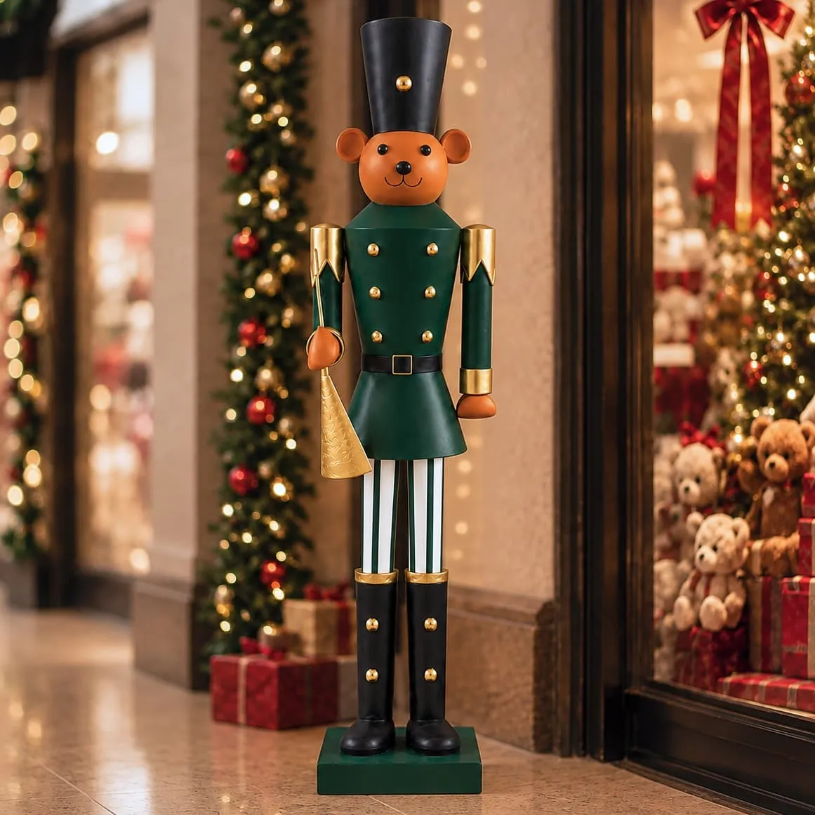 Schiaccianoci decorativo in metallo (H200 cm) Orso Guardia di Natale Verde abete