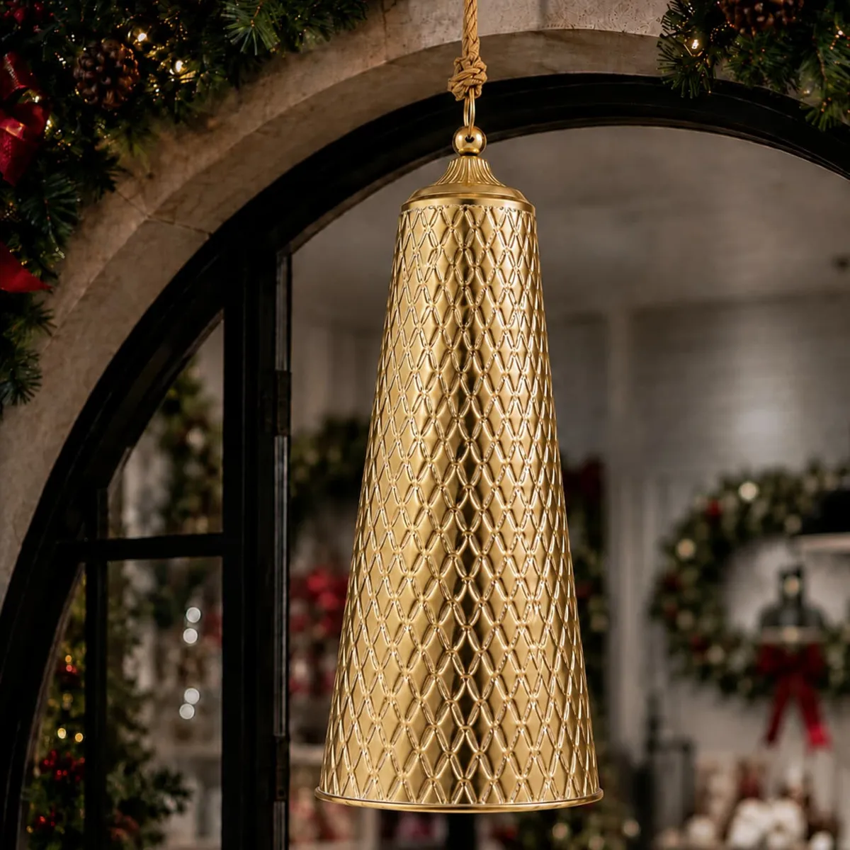 Campana di Natale in metallo (H45 cm) Campanello di Natale Dorato