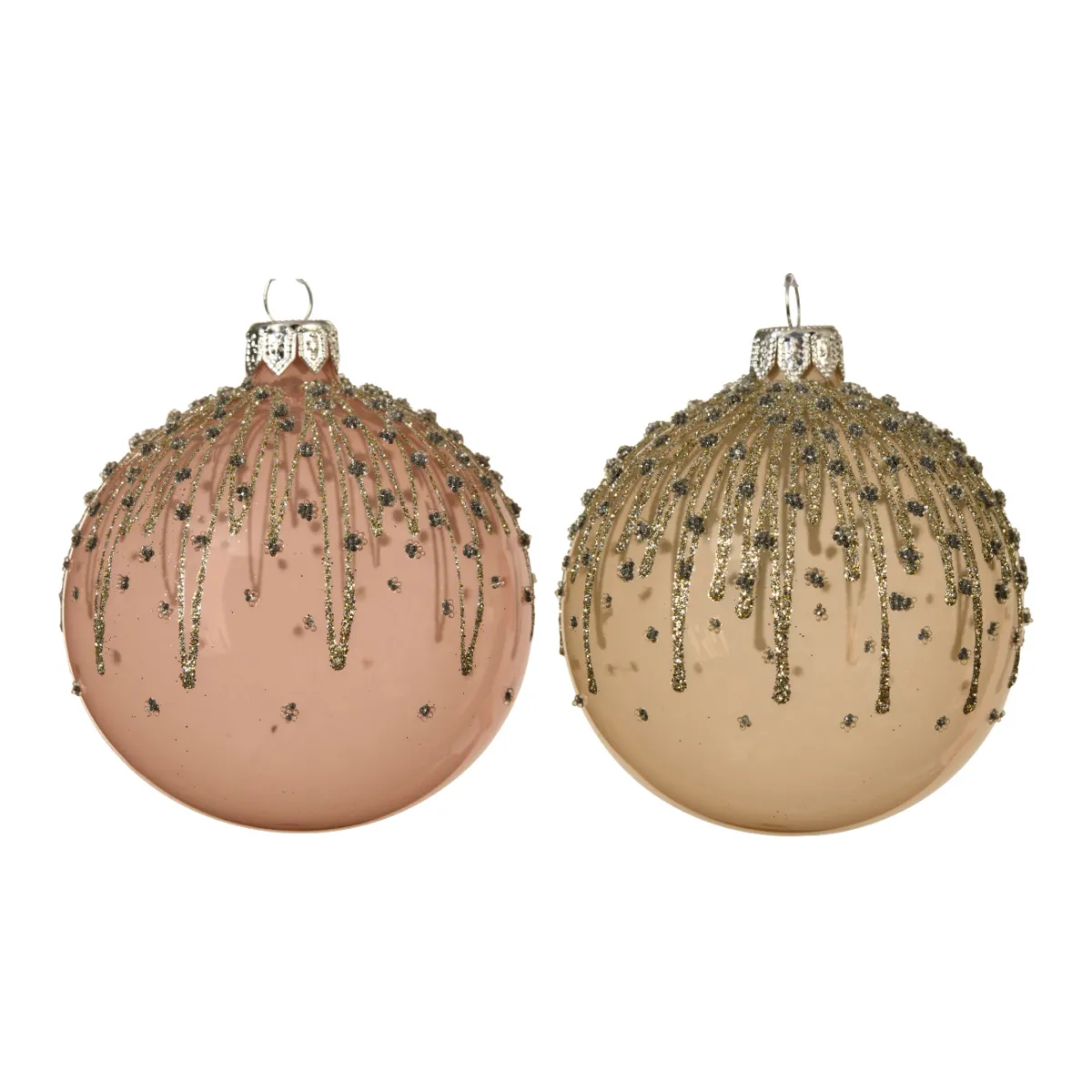 Lot de 6 boules de Noël en verre (D80 mm) Givrées Rose poudré 