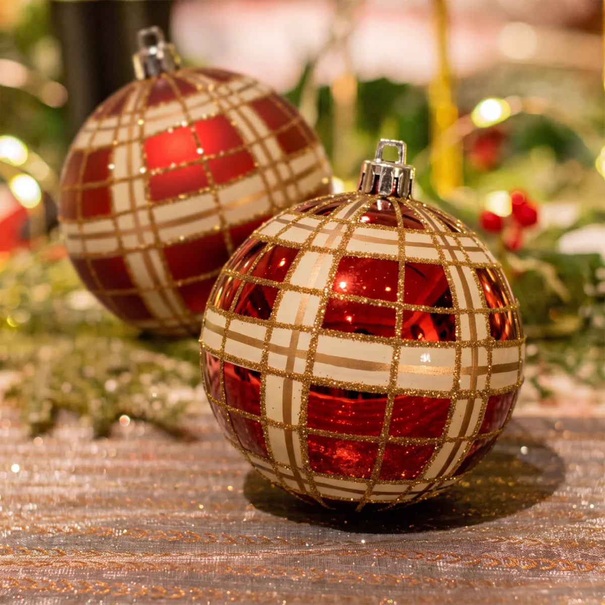 Set di 12 palline di Natale (D80 mm) Marilyn Rosso con glitter oro