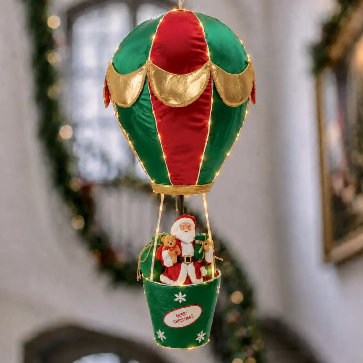 Mongolfiera luminosa, animata e musicale (H110 cm) Babbo Natale Multicolore