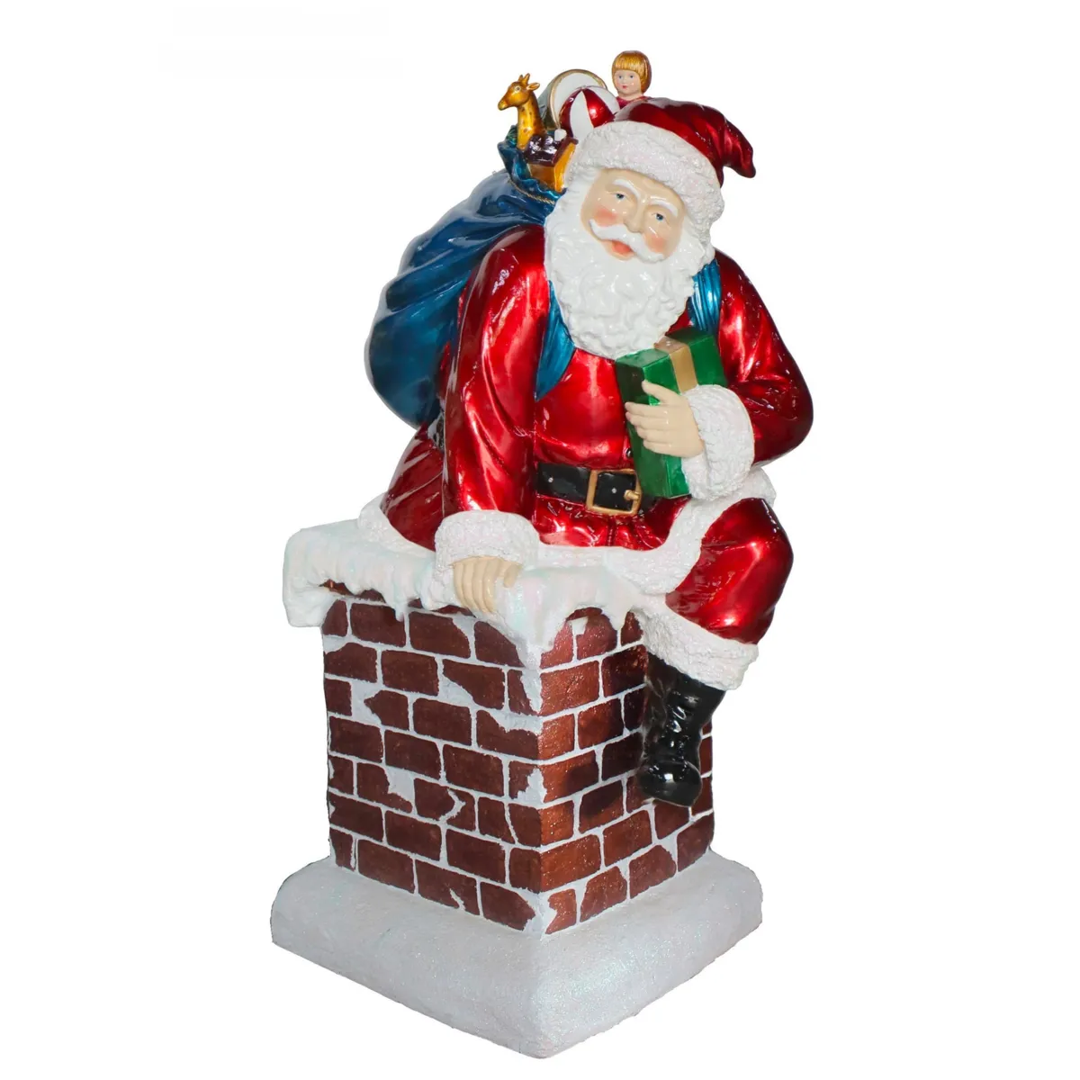 Grande Babbo Natale luminoso 19 LED (H129 cm) Santa Klaus scende dal camino