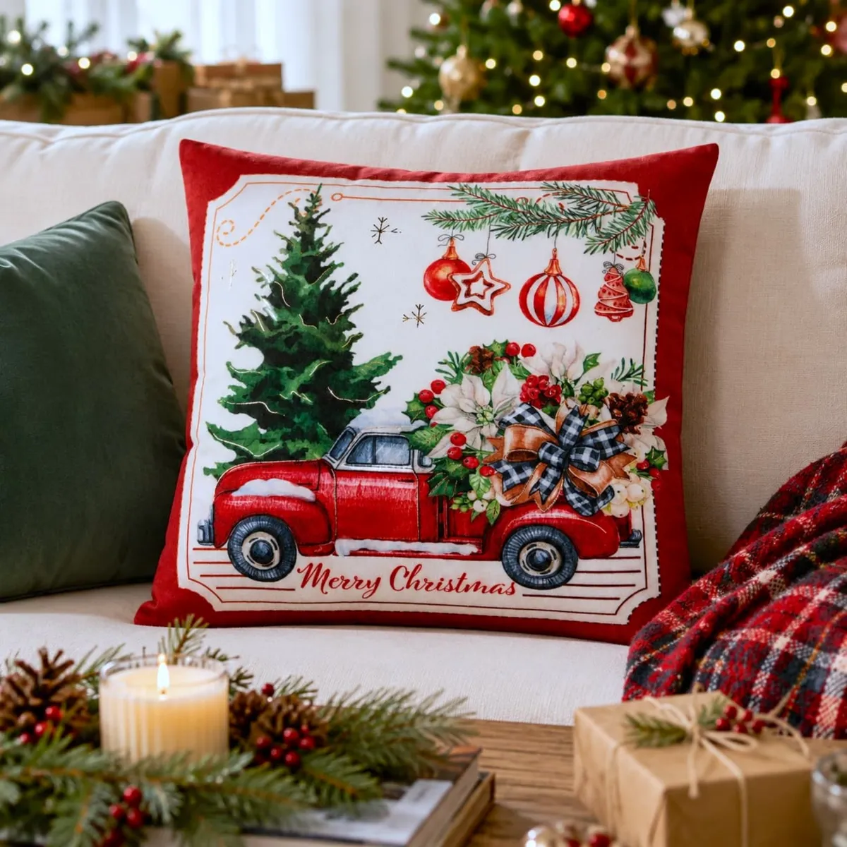 Cuscino di Natale quadrato (45 x 45 cm) Christmas Ecru