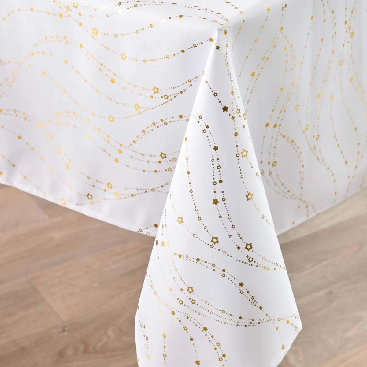 Tovaglia rettangolare effetto anti macchia per Natale (150 x 240 cm) Lumia Bianco e oro