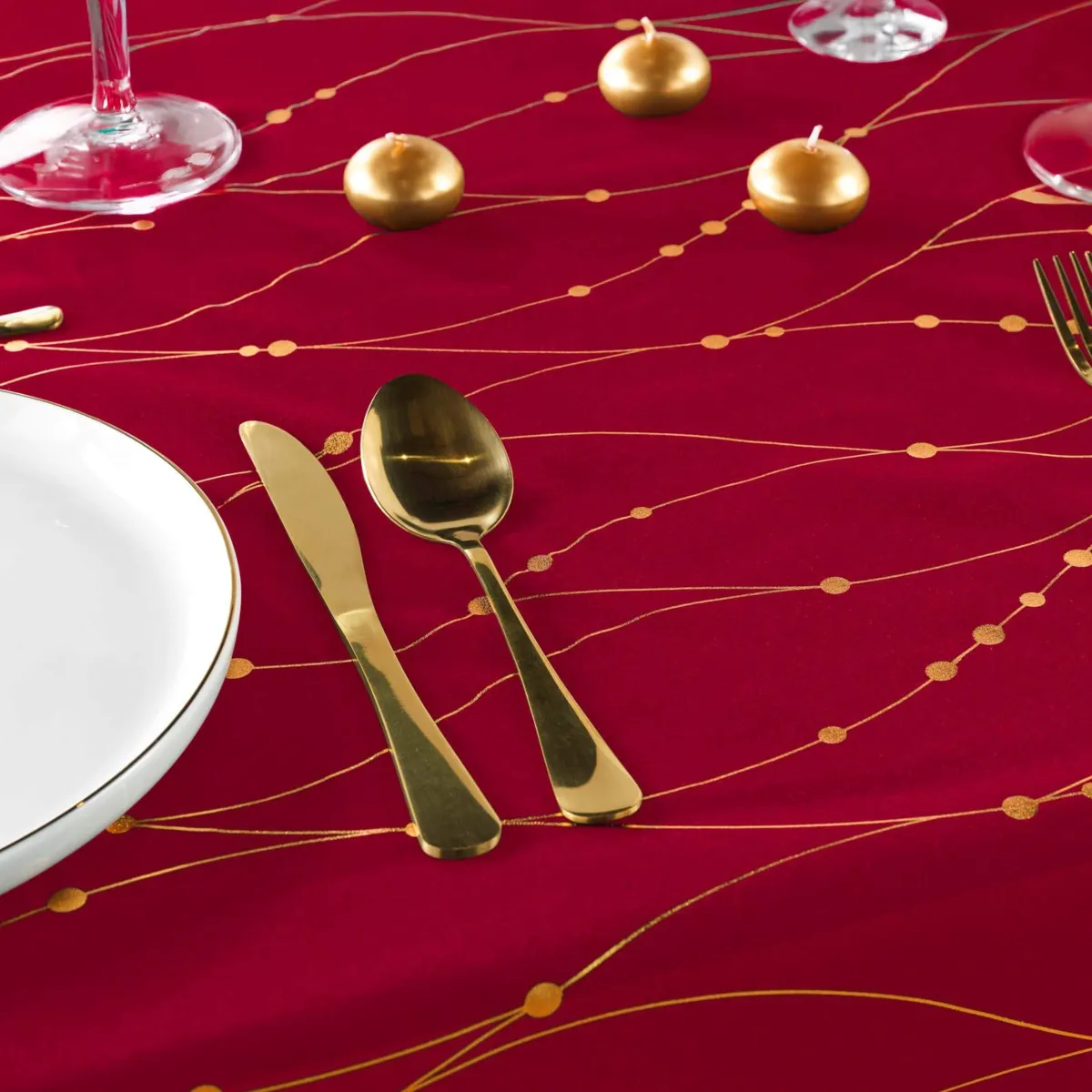 Tovaglia di Natale rettangolare antimacchia (140 x 240 cm) Firmamento Rosso e oro