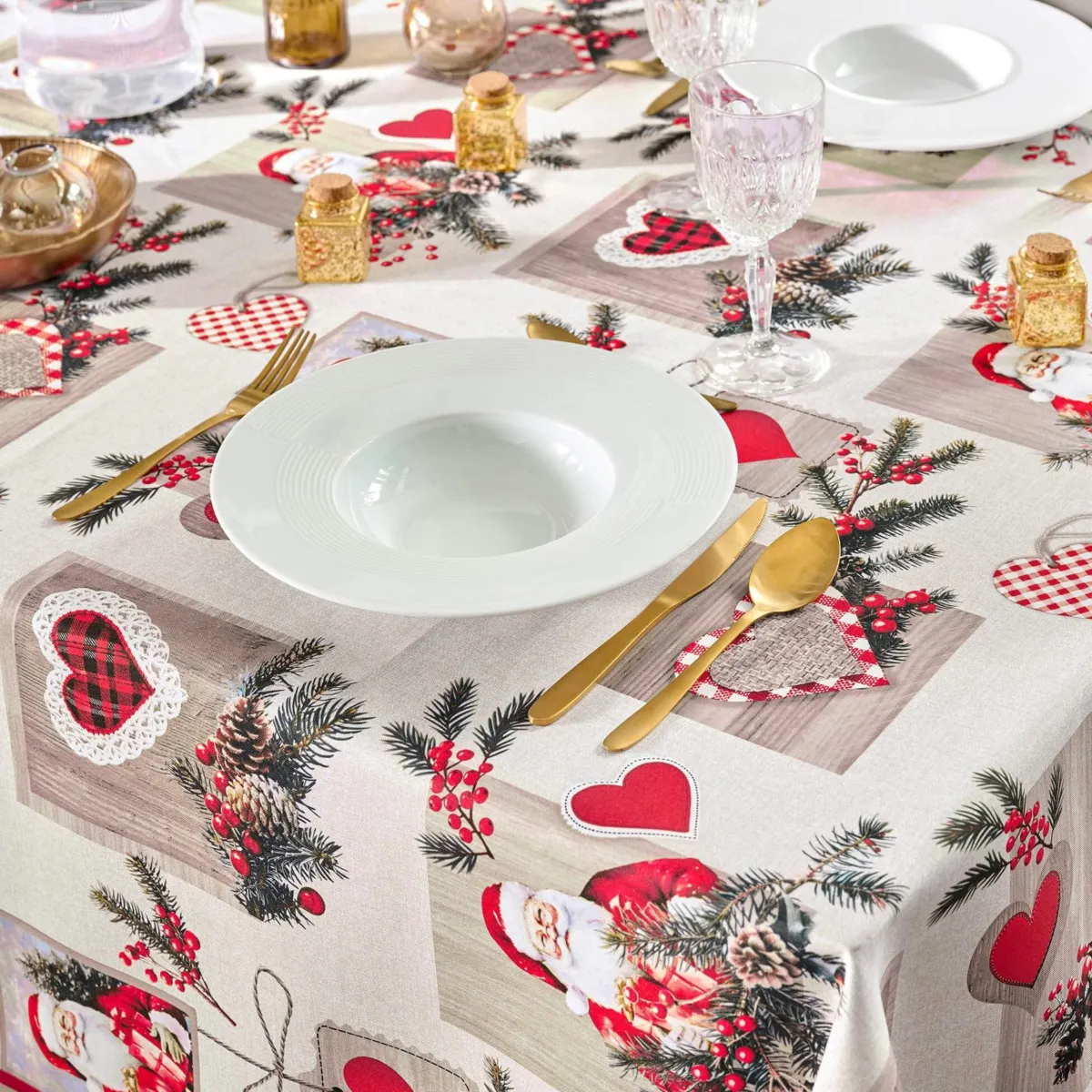Tovaglia di Natale rettangolare antimacchia (150 x 300 cm) Santa Rosso