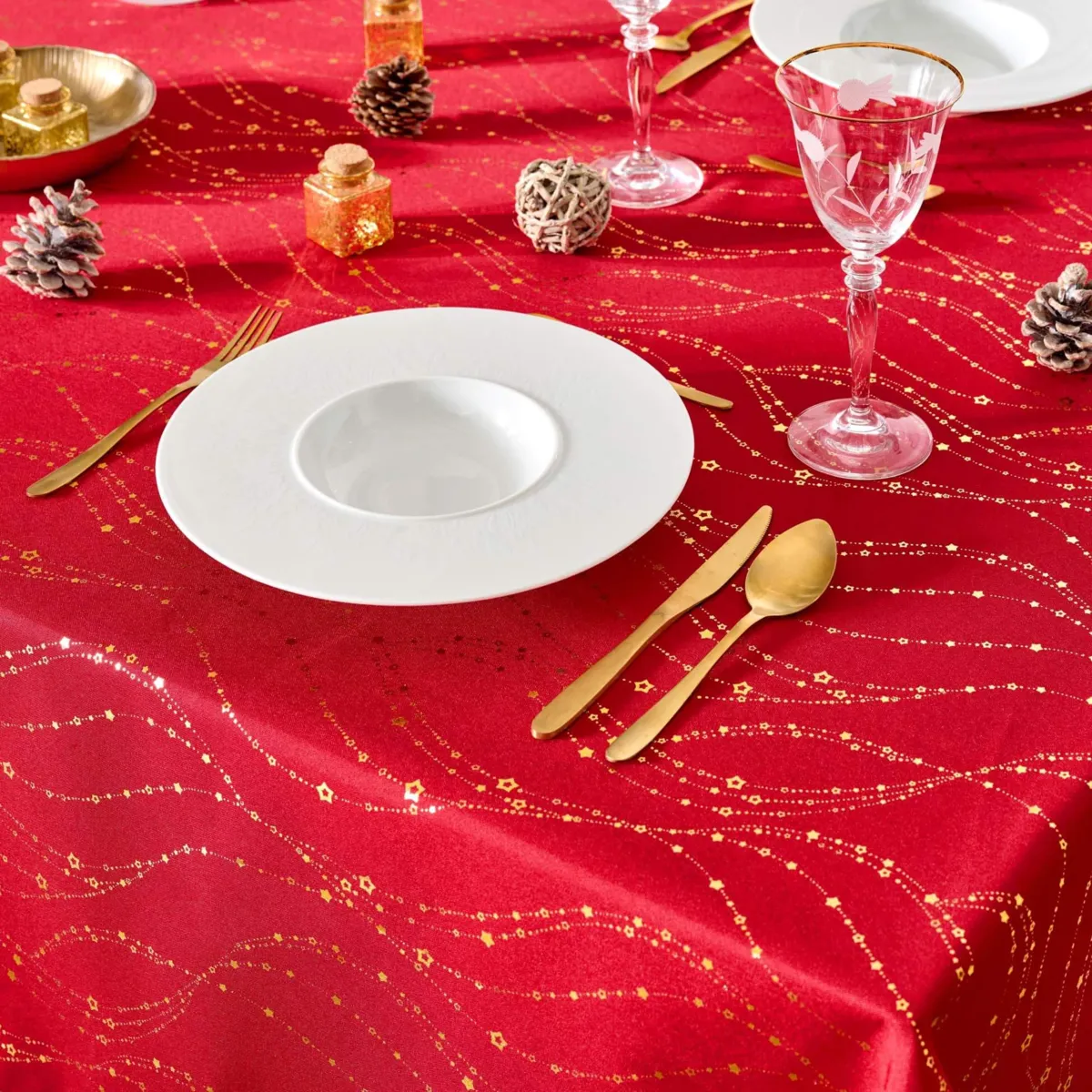 Tovaglia rettangolare effetto anti macchia (150 x 300 cm) Lumia Rosso e oro