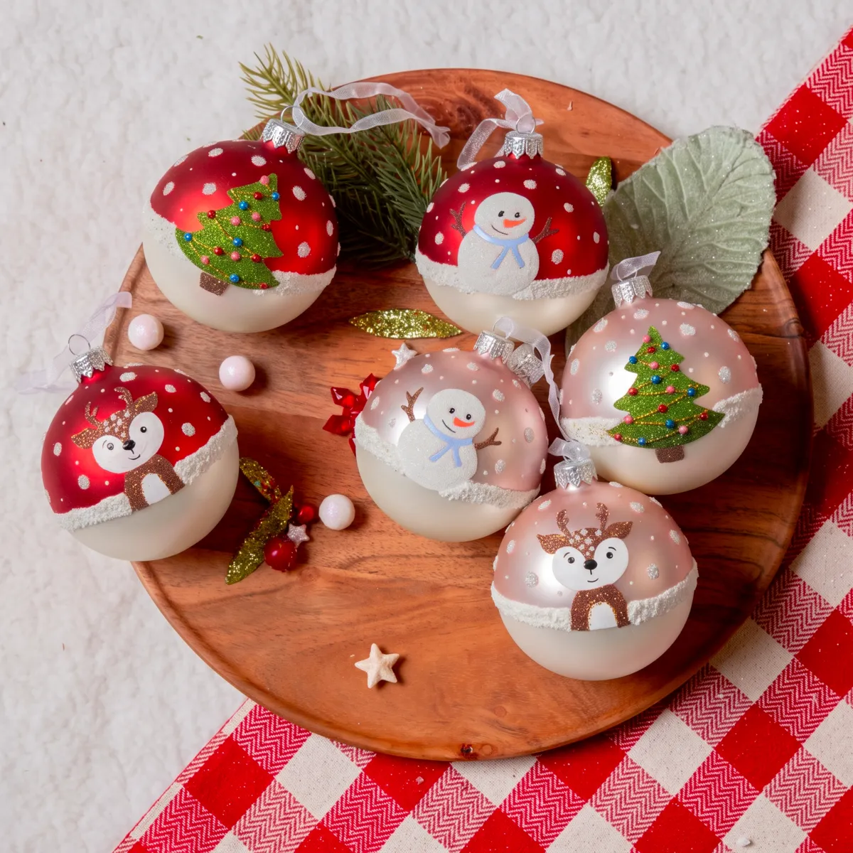 Set di 6 palline di Natale in vetro (D80 mm) Fantasia Nevosa Multicolore