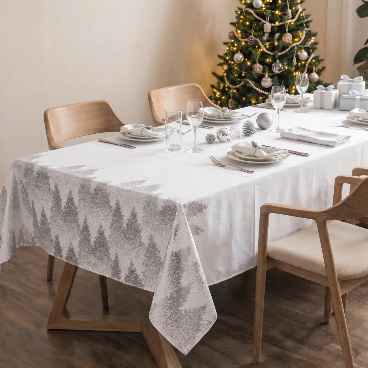 Tischdecke Rechteckig (L360 cm) Tannen Silber - Weihnachtstisch